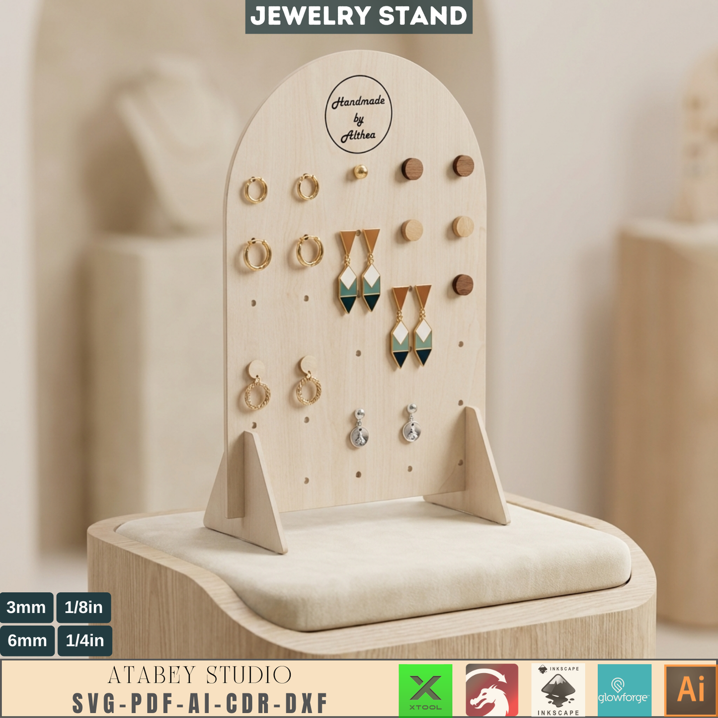 Wooden Earring Display Stand, Arch Jewelry Holder Template, Custom Stud Earring Organizer Rack for Craft Shows 680