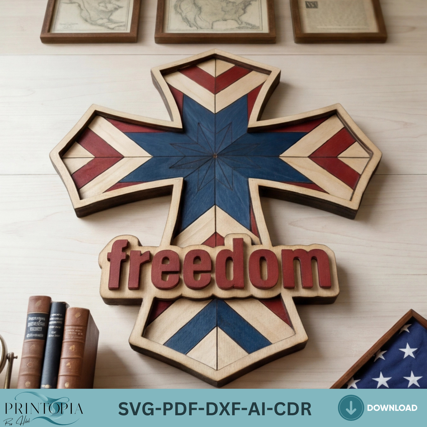 Patriotic Wood Cross Template 4th of July American Flag Quilt Block Decor Independence Day Freedom Sign