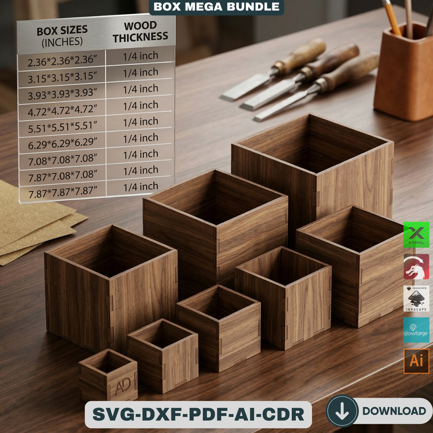 72 Piece Mega Box Bundle Laser Cut Wooden Box Templates Nesting Storage Organizer 503