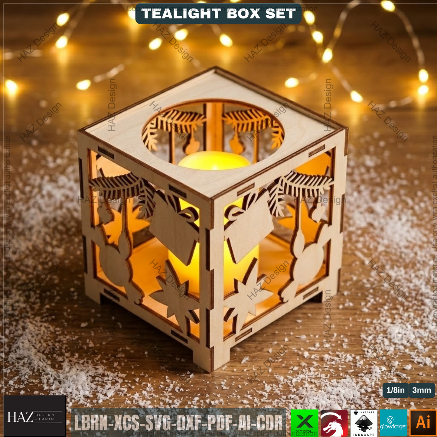 Tealight Holder Set Laser Cut Files, Christmas Candle Box Lantern, Tabletop Decor, Vector Templates 507
