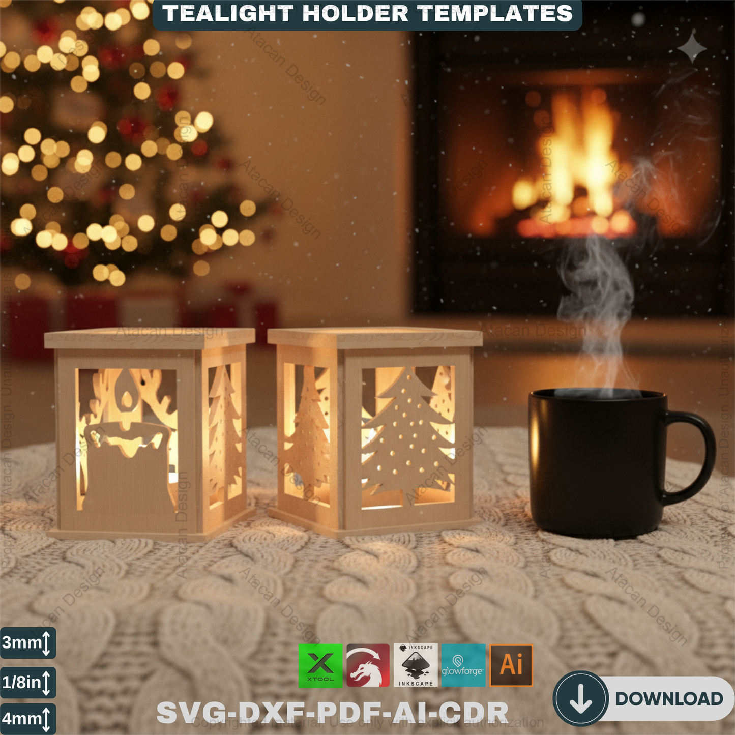 Candle Holders - Floor Tealight Lanterns - Christmas Light Laser Cut -New Year Light Design 352