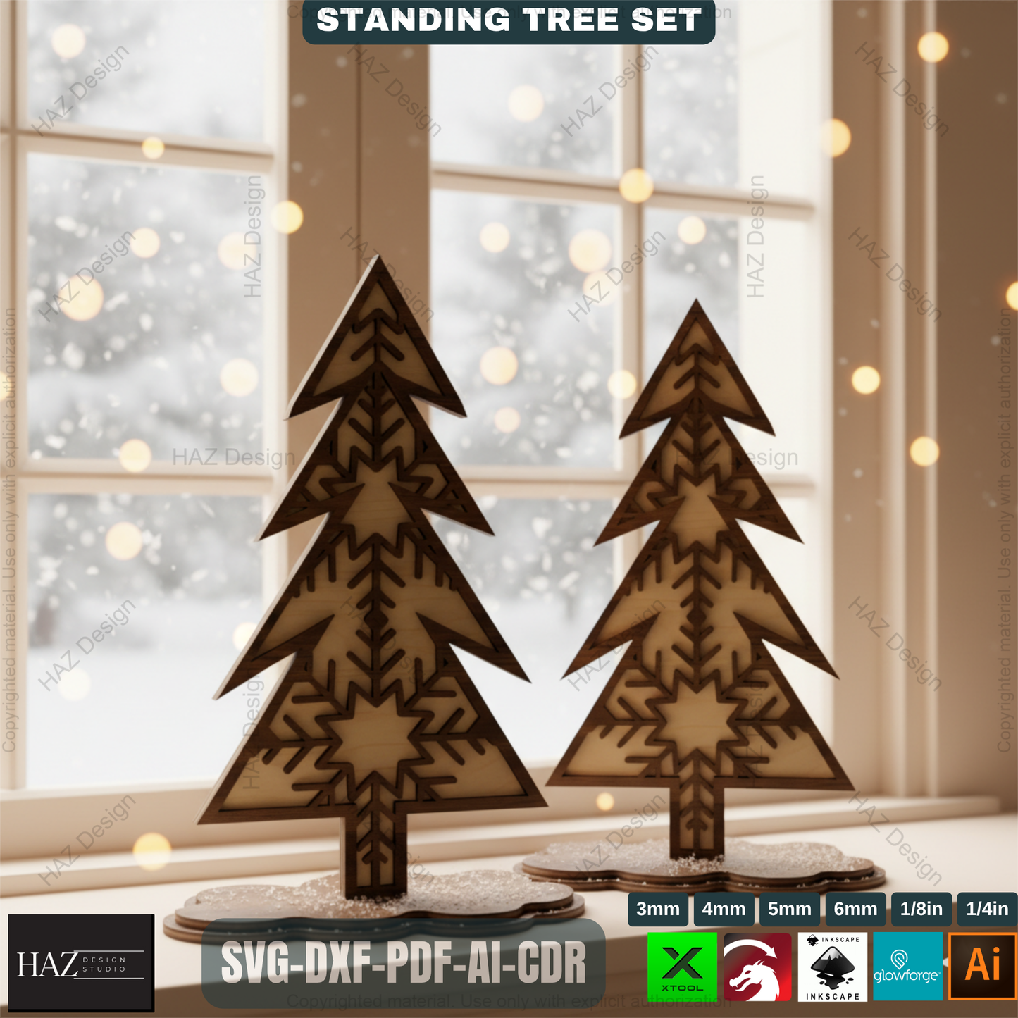 Laser Cut Christmas Tree Bundle, 3D Standing Holiday Decor, Wooden Shelf Sitter Files, 3D Holiday Trees 492