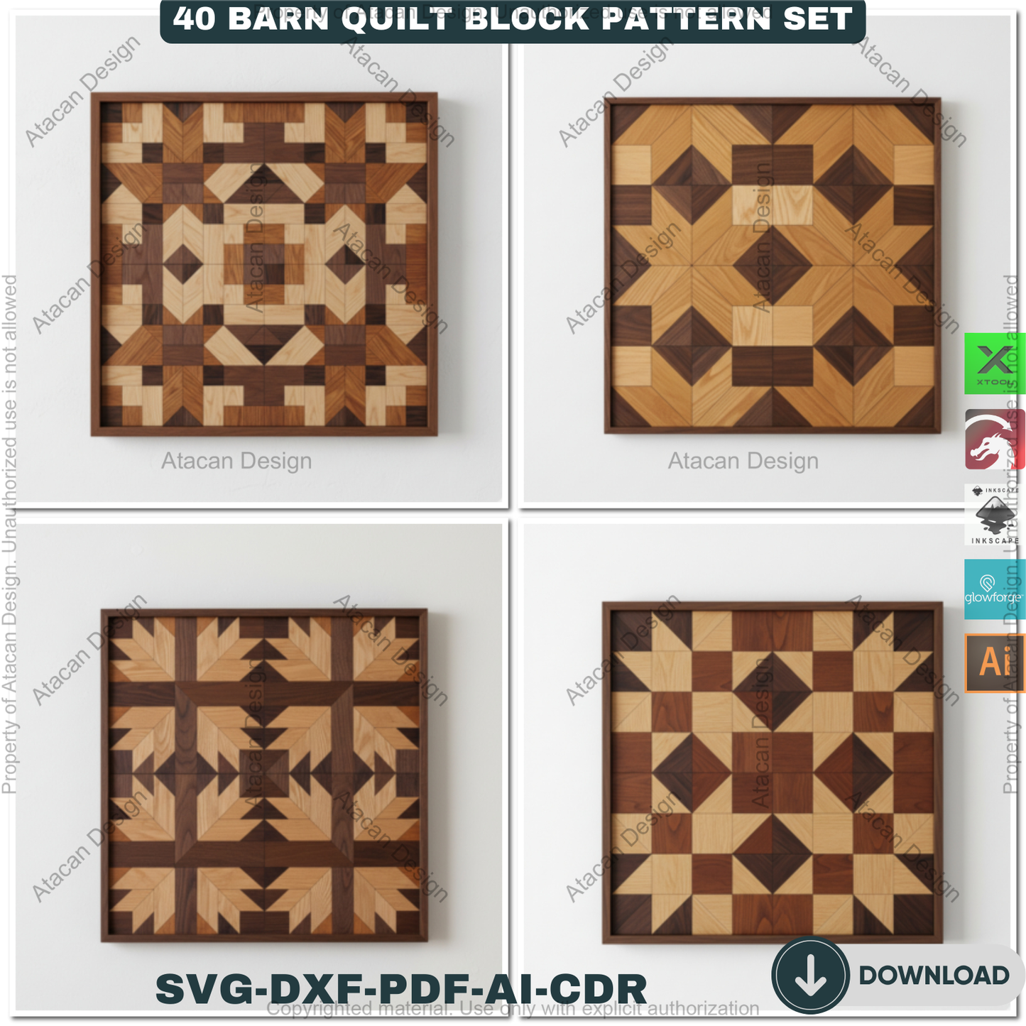 40 Barn Quilt Patterns Mega Bundle DIY Laser Cut Patchwork Blocks Templates for Glowforge Xtool 913