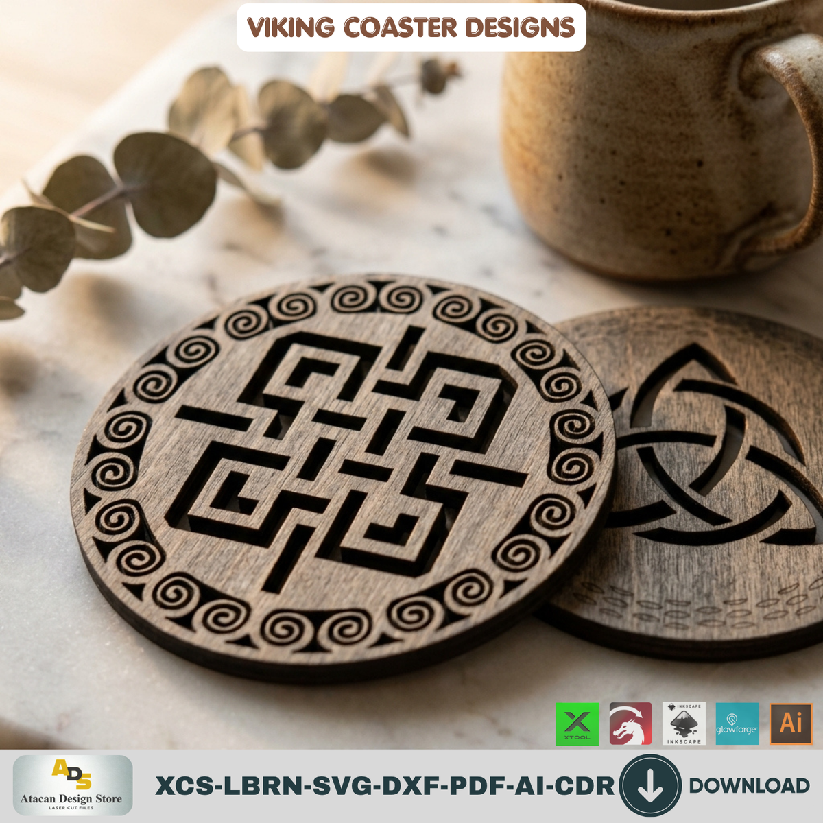 Viking Celtic Knot Coaster Laser Cut Template Set of 6 Designs