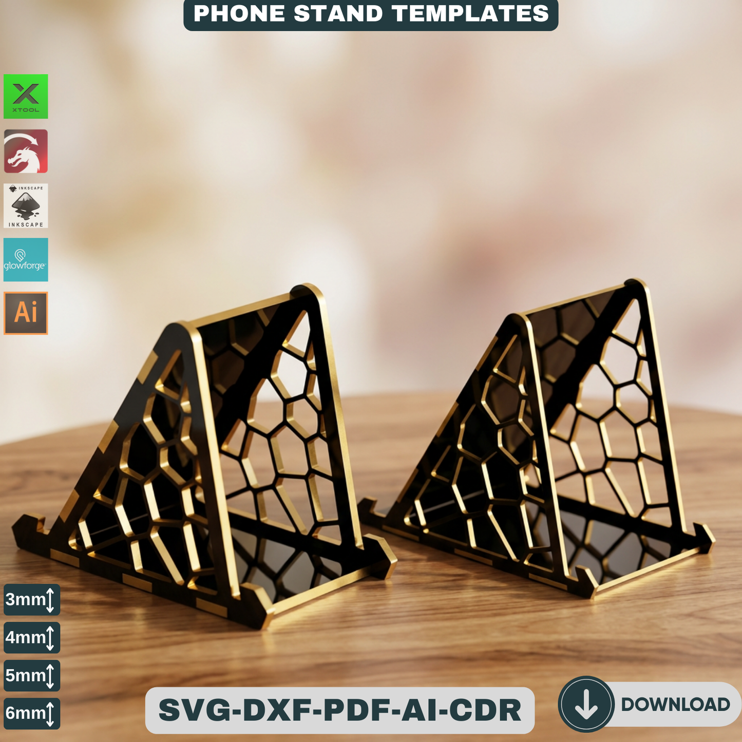 Phone Stand Laser Cut Files /Instant Download / laser cut template / laser cut pattern ADS112