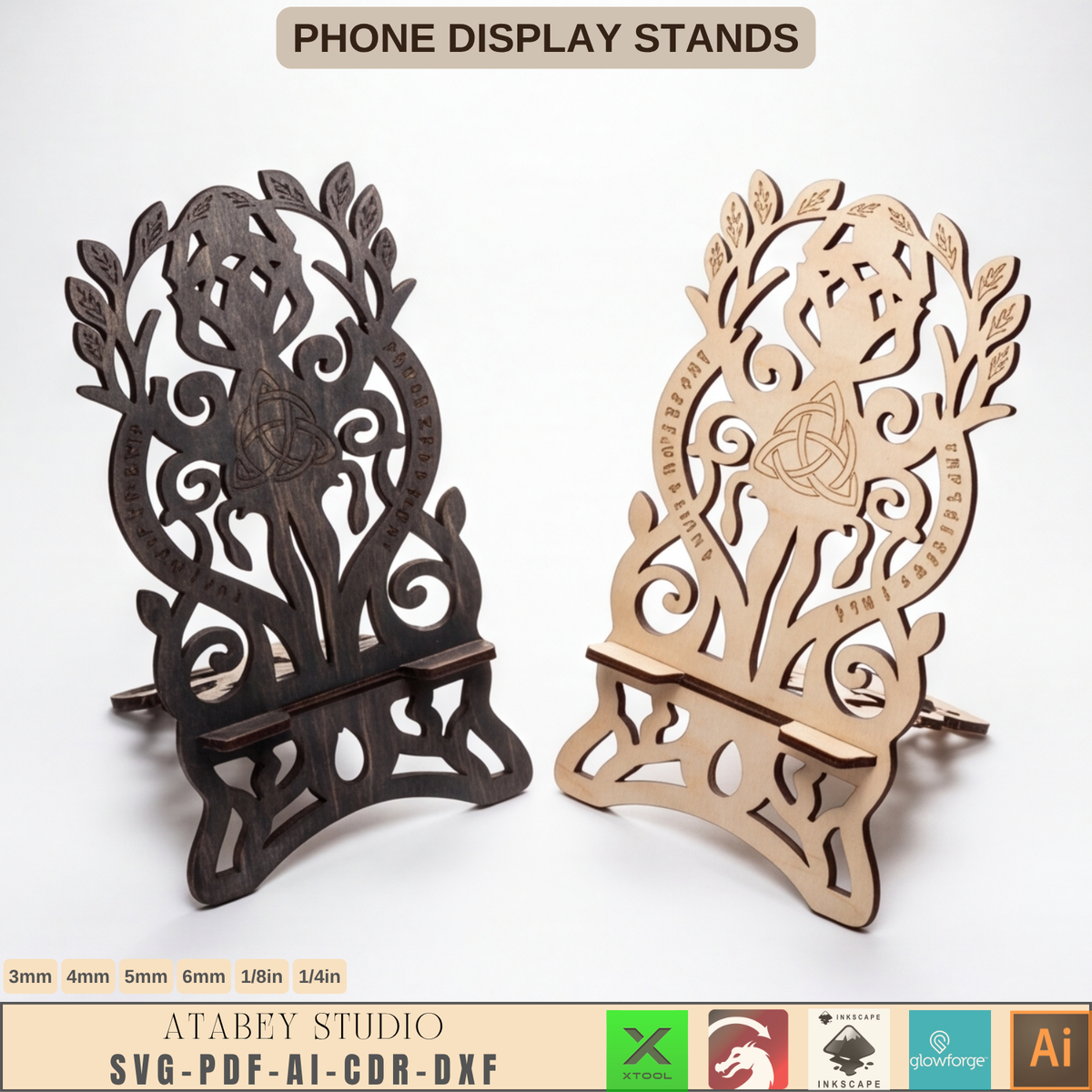 Celtic Tree of Life Phone Stand SVG Laser Cut Viking Wood Display Holder 1022