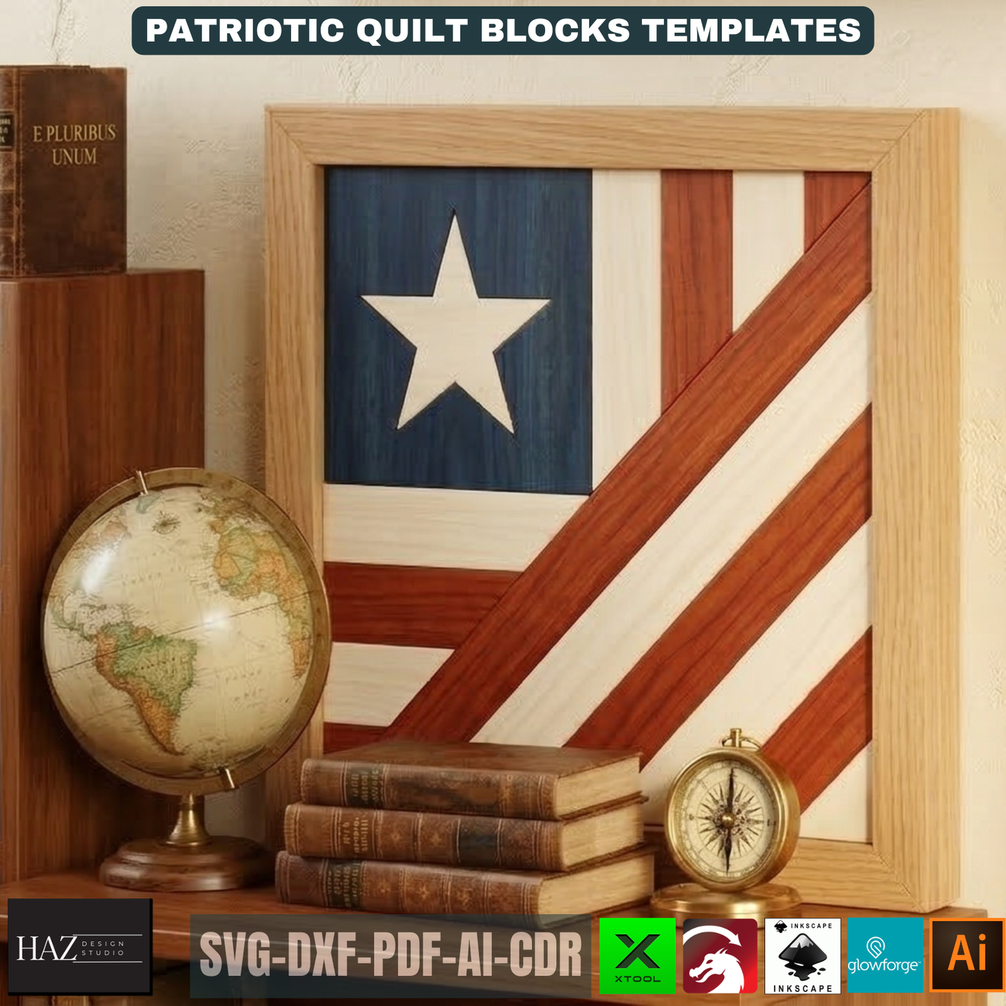 Patriotic Barn Quilt Block Pattern, Independence Day Wood Wall Art, American Flag Patchwork Frame 525