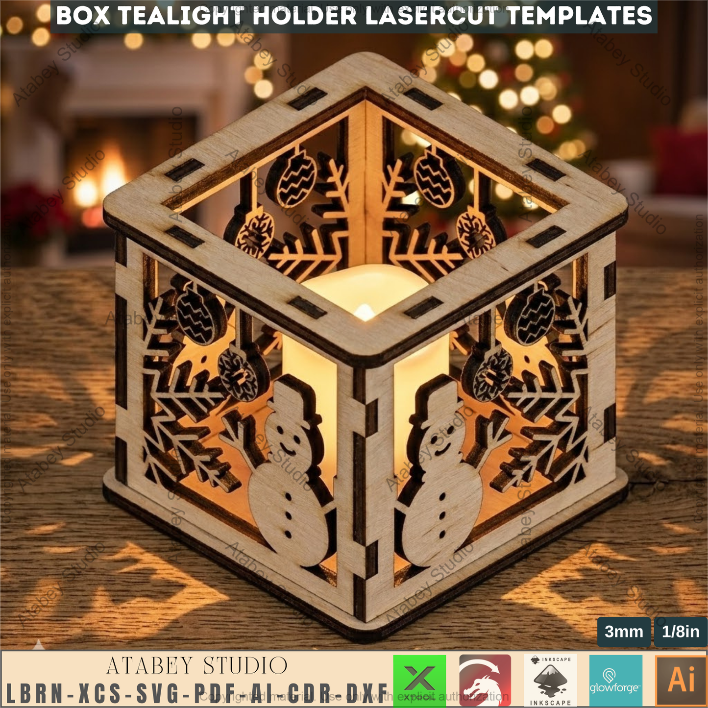Christmas Tealight Lantern Box Laser Cut Templates,Holiday Candle Holder, Tabletop Decor SVG Files 972