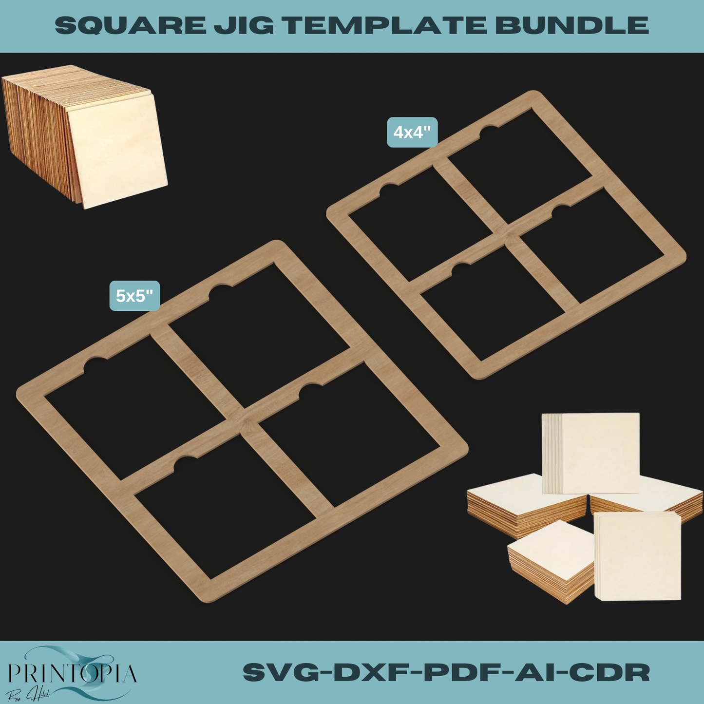 Square Jig Template Bundle for Laser Cutting - Multiple Sizes for Perfect Wood Cuts 152