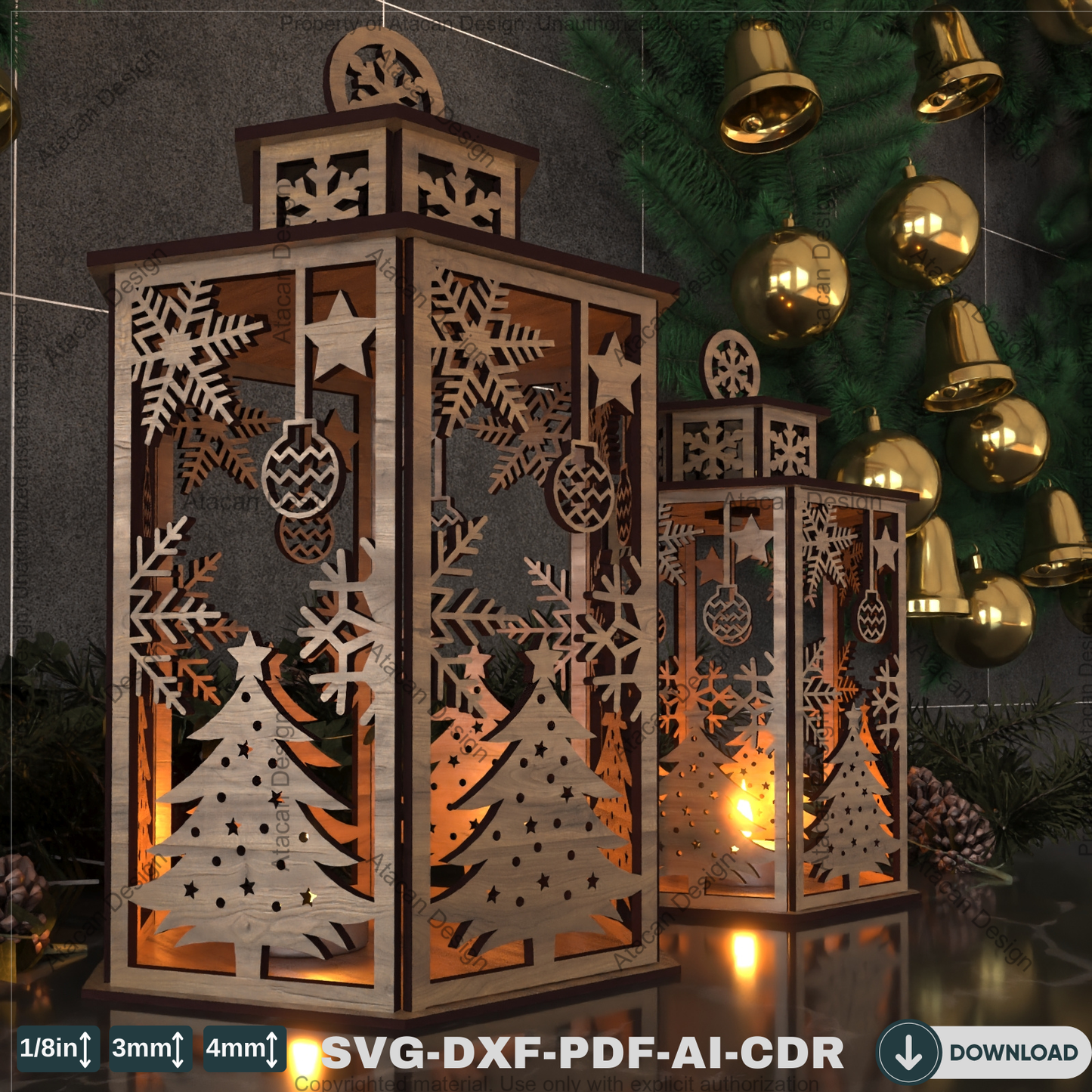 Christmas Lantern Design for Laser Cutting | Festive Night Light & Candle Holder Patterns 788