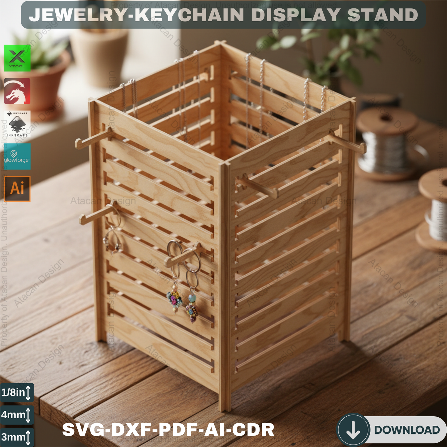 Pendant Jewelry Display Holder / Earring Stand / Necklace Organiser / Laser Cut Files Svg Dxf Ai Cdr Pdf 357