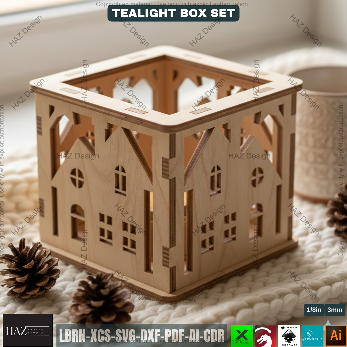 Christmas Lantern Templates | Laser Cut Candle Holders | Holiday Tealight Box Bundle | Festive Light Decor Cutting Designs 501