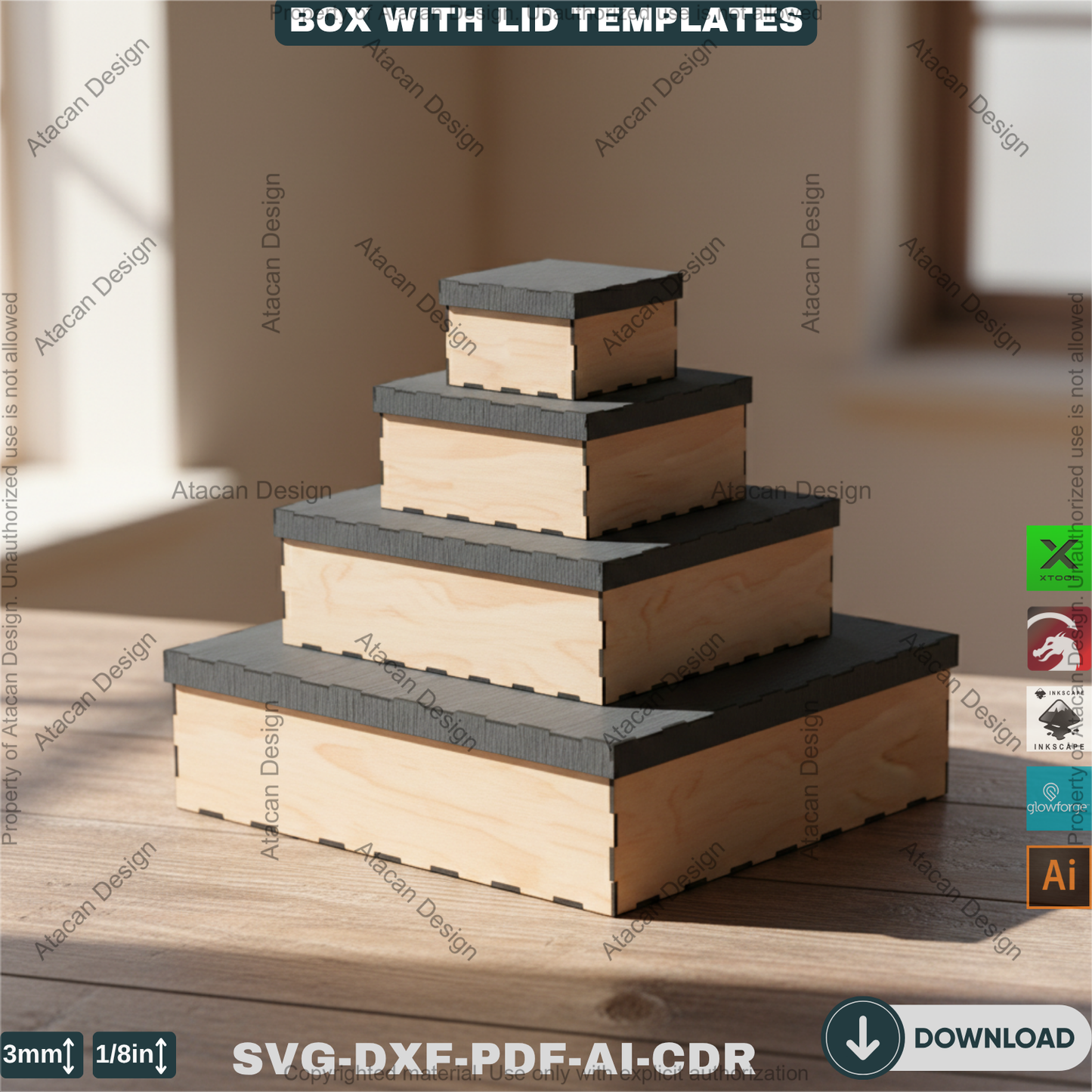 Box with Lid Template Bundle – Perfect for Laser Cutting, Create Multiple Box Sizes for Storage & Gift Packaging 761
