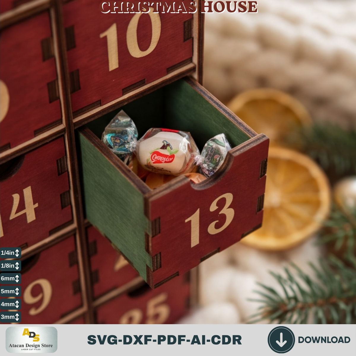 25 Drawer Christmas House Advent Calendar DIY Laser Cut Wooden Holiday Countdown