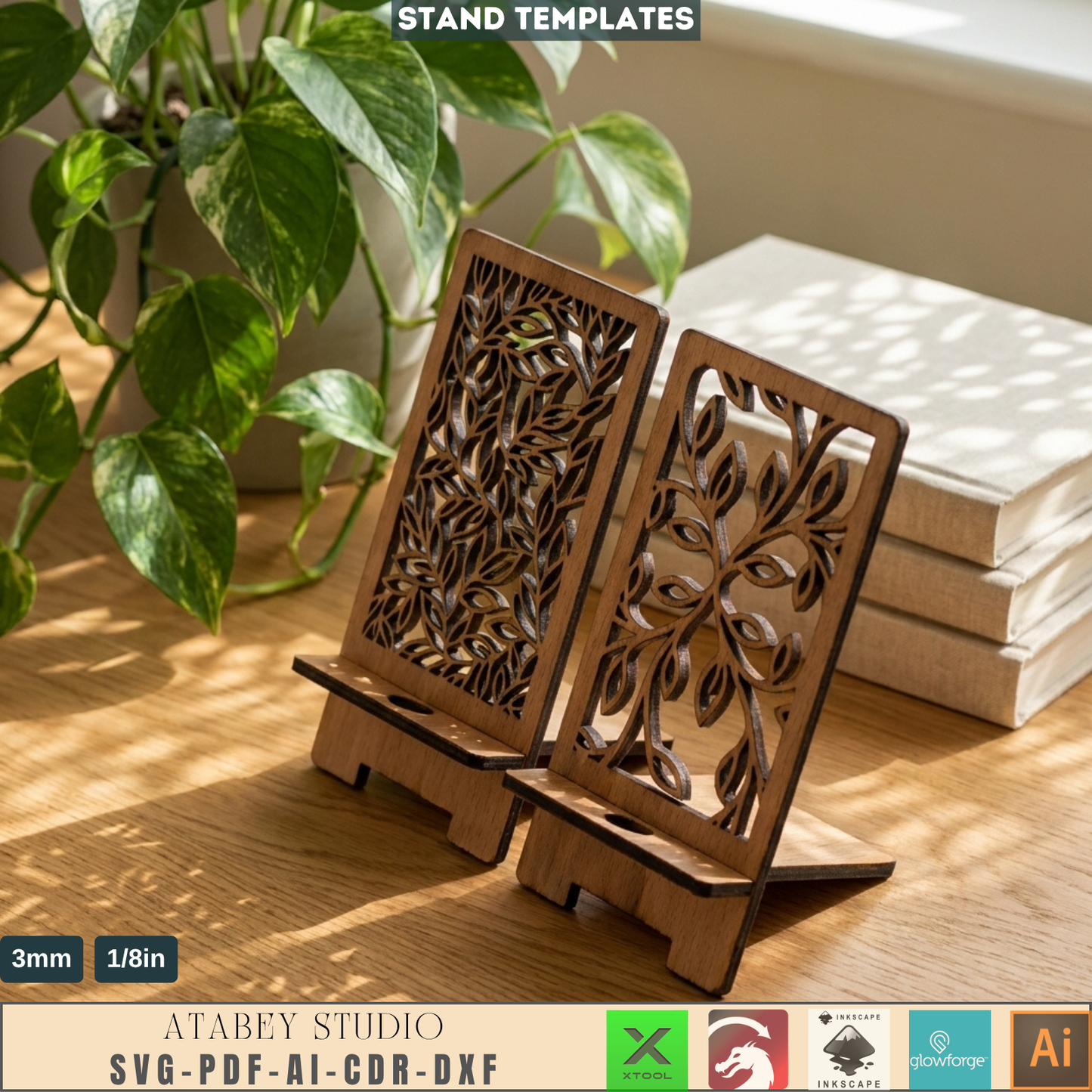 Laser Cut Phone Stand Templates Floral Cell Phone Holder Desk Decor Desktop Display Patterns