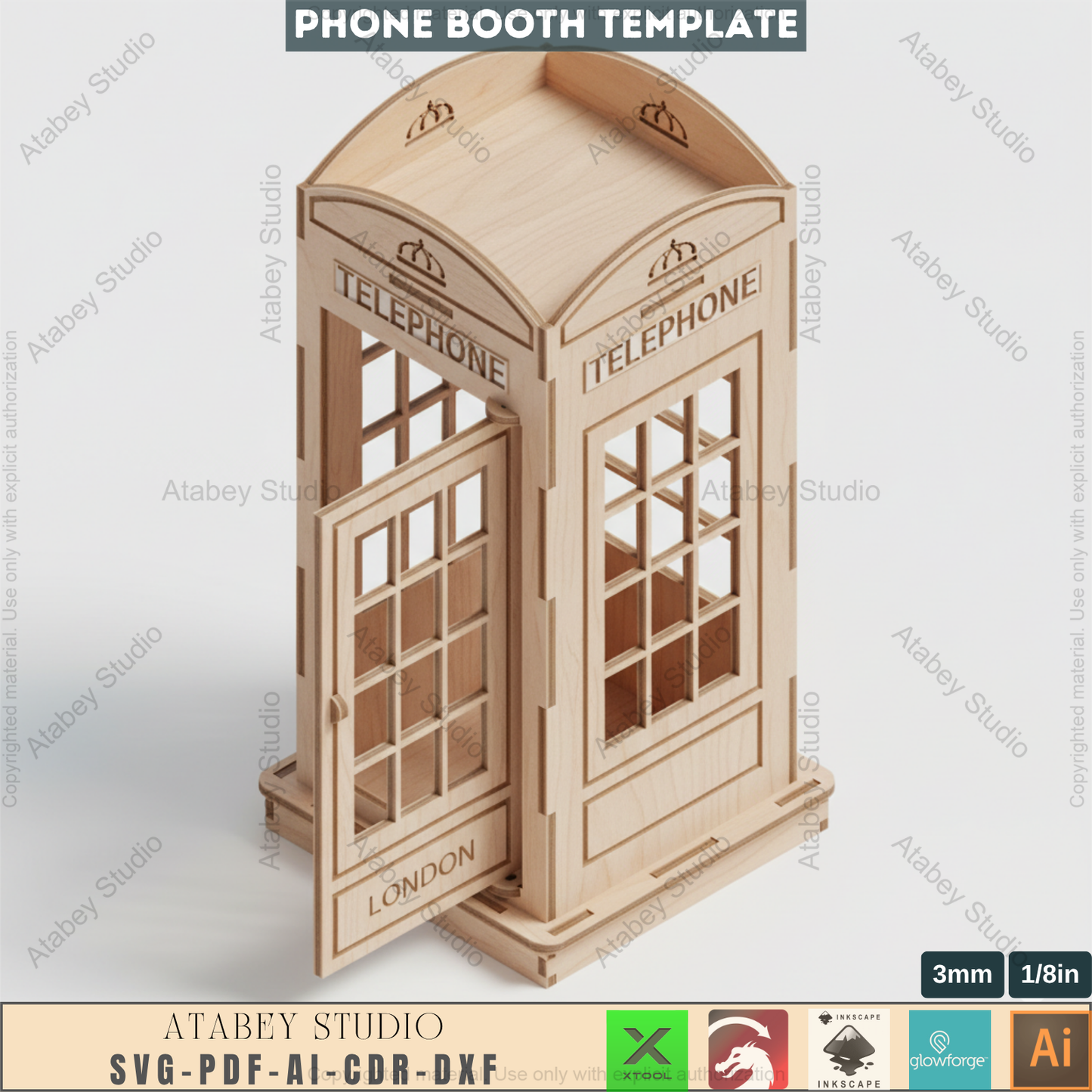 Classic British Phone Booth - Laser Cut Files, DIY Wooden Model Kit, Iconic London Telephone Box Plans 088