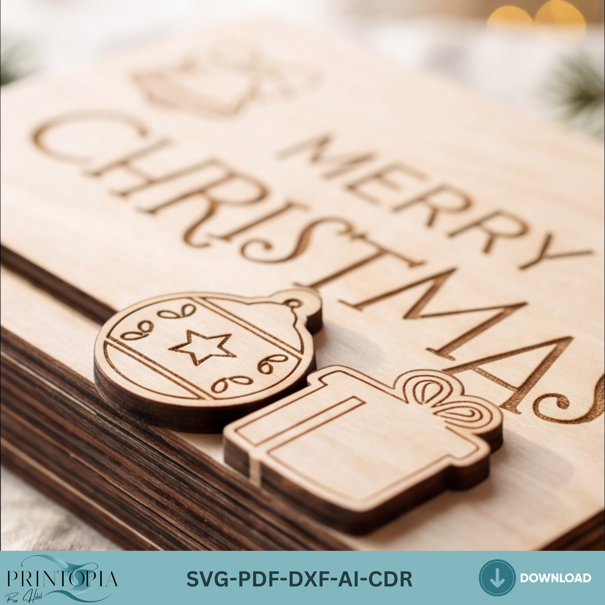 Sliding Drawer Gift Card Box Laser Cut Template – Festive Christmas Wood Design