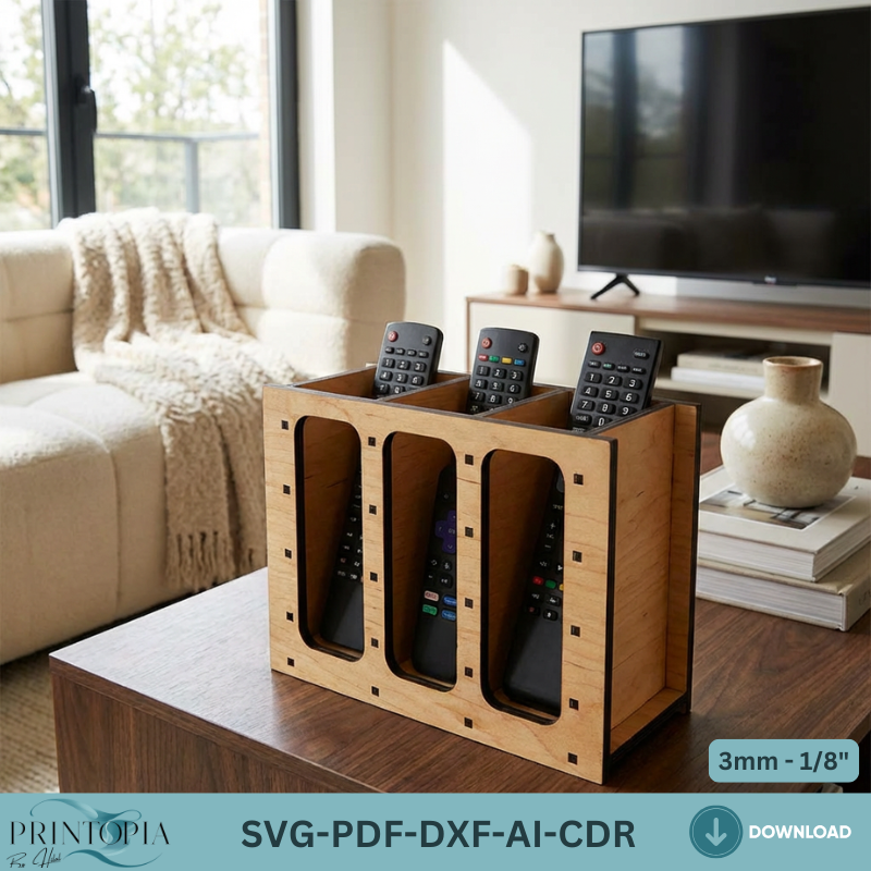 Laser Cut Remote Control Organizer Box Template, TV Remote Holder Stand Pattern 334