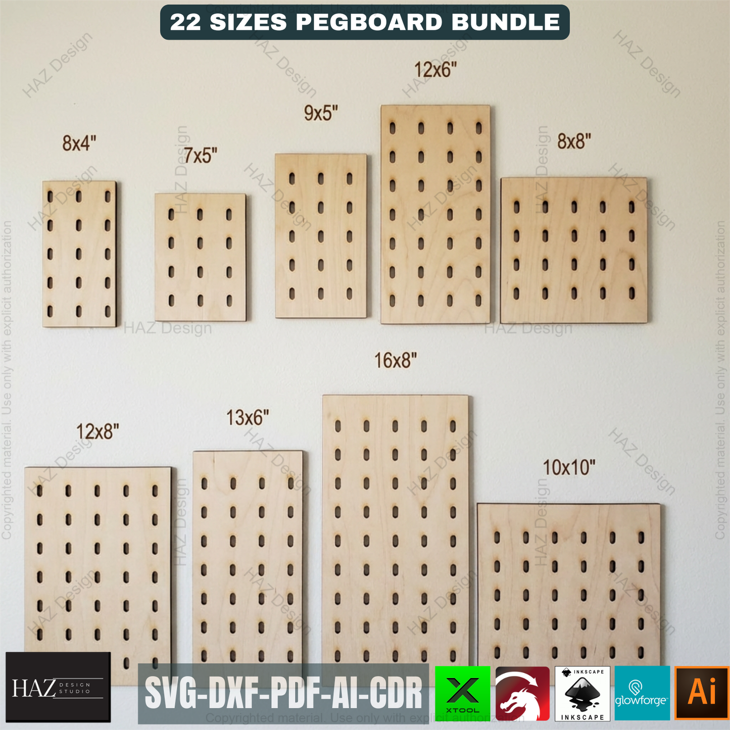 22 Size Pegboard Bundle Laser Cut Template, Ikea Skadis Compatible Wall Organizer 522