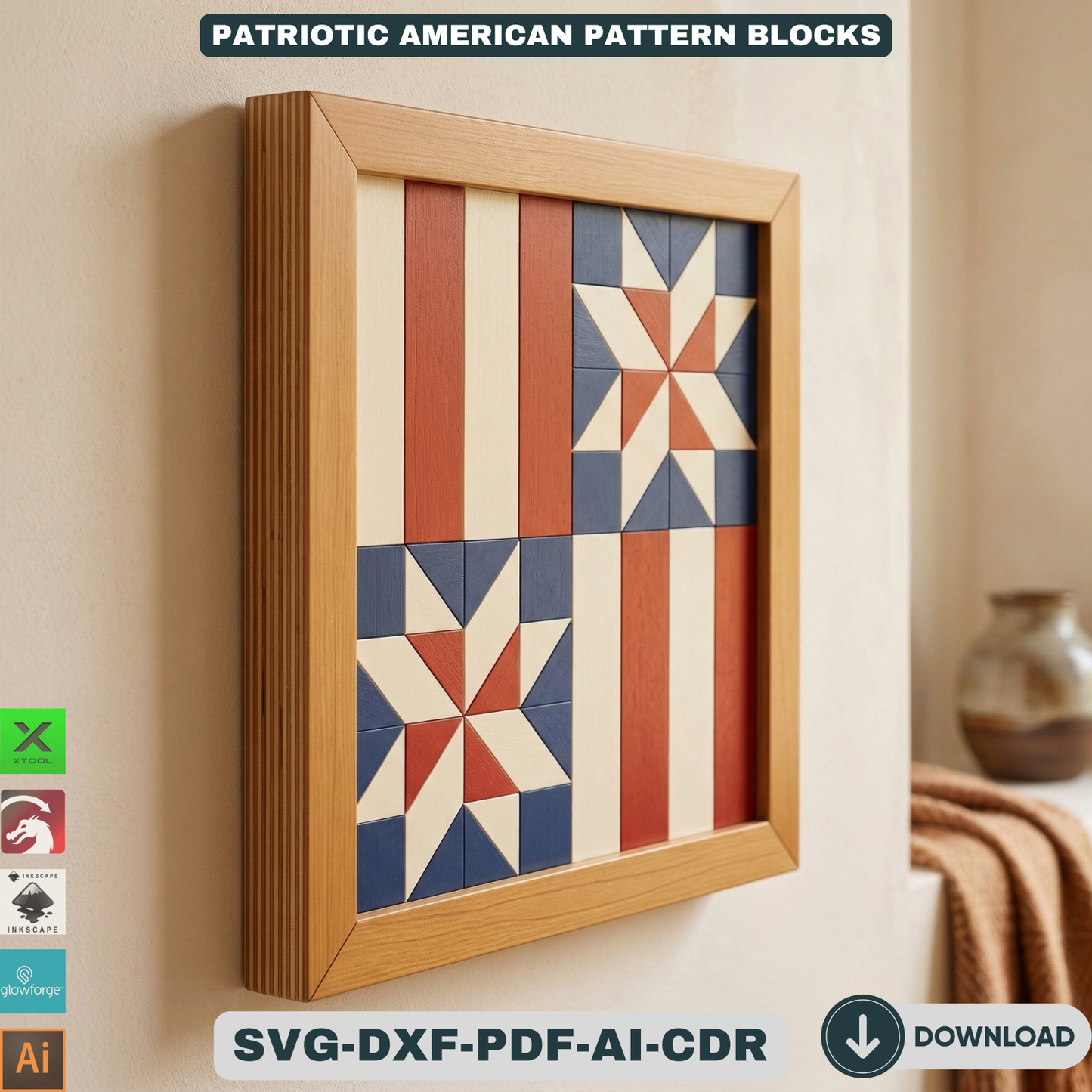 Patriotic Barn Quilt Pattern American Flag Wall Art 4th of July Wood Sign Template Independence Day 942