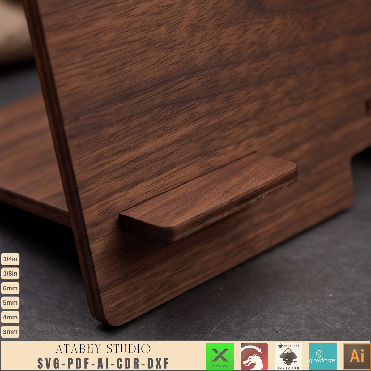 Laser Cut Tablet Stand Template, Plywood iPad Holder, Minimalist Wood Desk Display, Cookbook Stand 1031