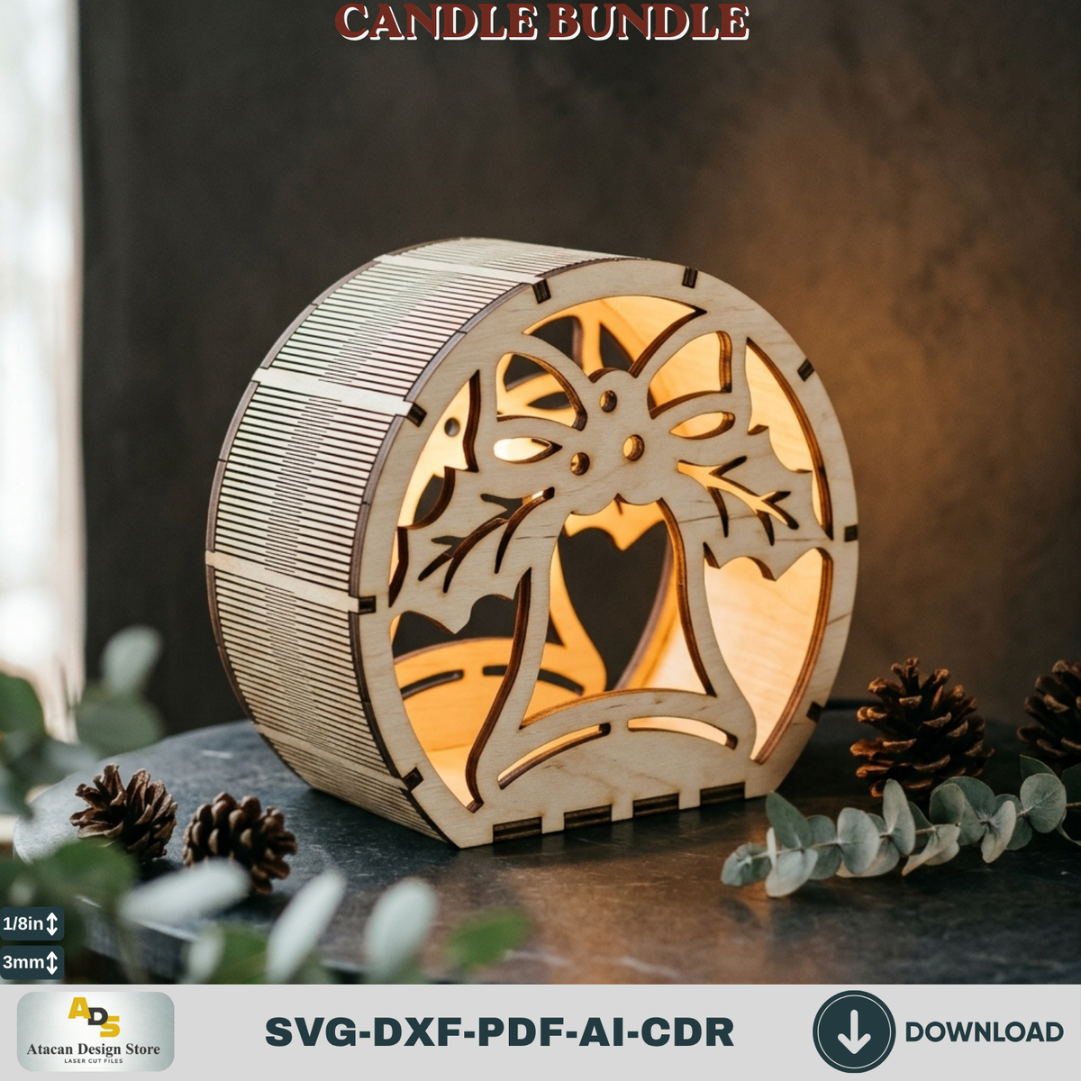 Laser Cut Christmas Lantern Bundle, Wooden Candle Holder Templates, Winter Table Decorations