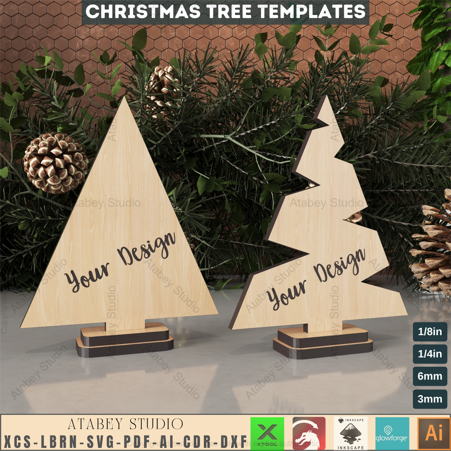 Wood Christmas Tree SVG Collection - Pine Trees Laser Cut Files for Holiday Crafts 190