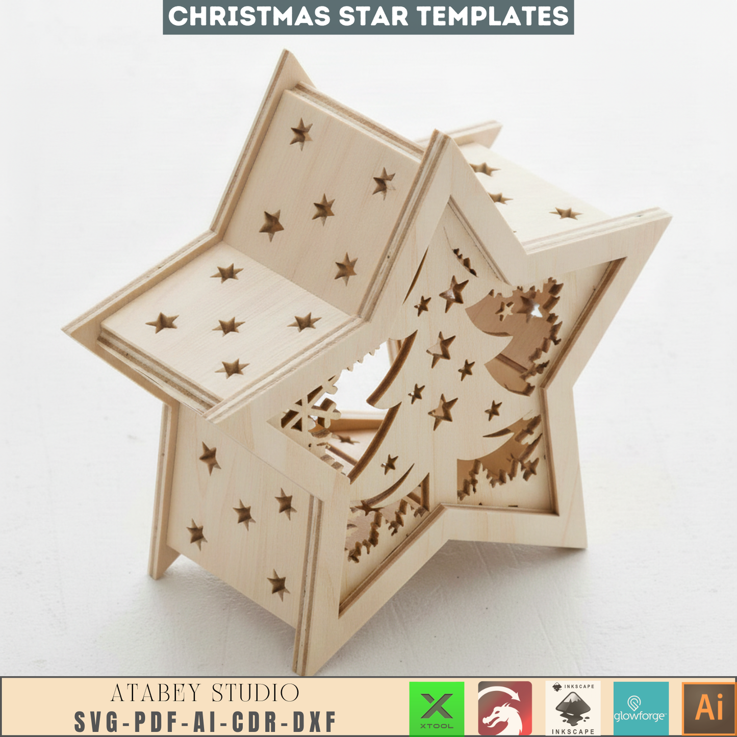 Christmas Star Lanterns Template - Winter Glow Candle Holder Design 956