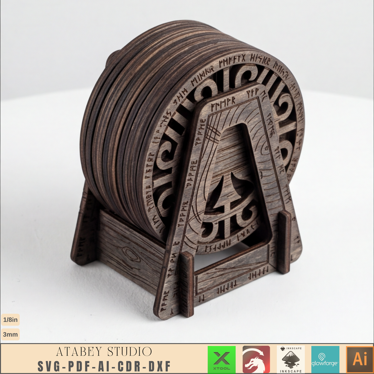 Norse Rune Poker Coasters Laser Cut File, Viking Drink Coaster Stand, Game Night Bar Gift for Him 1035