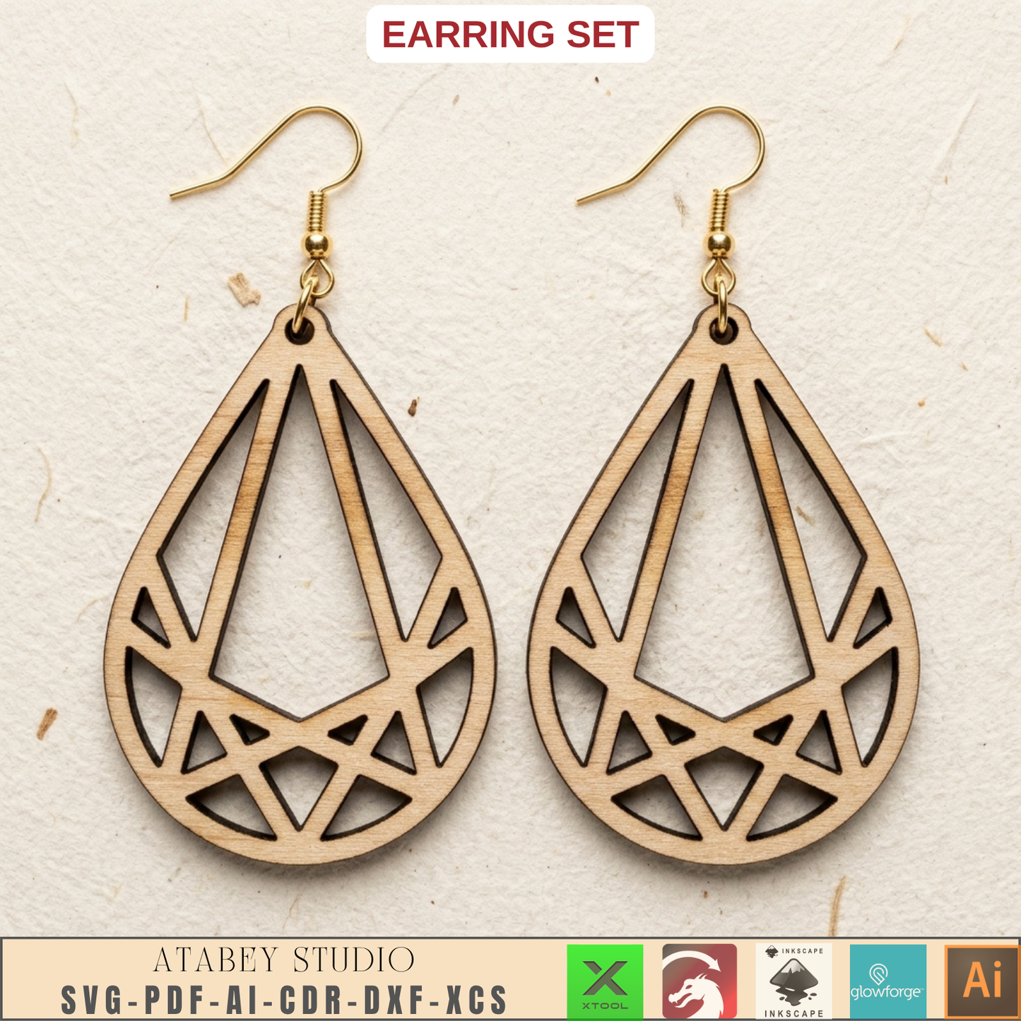 Wooden Bee Butterfly Leaf Earring Templates for Laser Cut Jewelry DIY Plywood Pattern Bundle