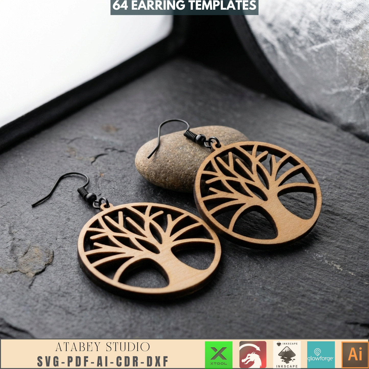 64 Earring Bundle Jewelry Making Templates DIY Wood Earrings Geometric Nature Shapes Floral Pattern