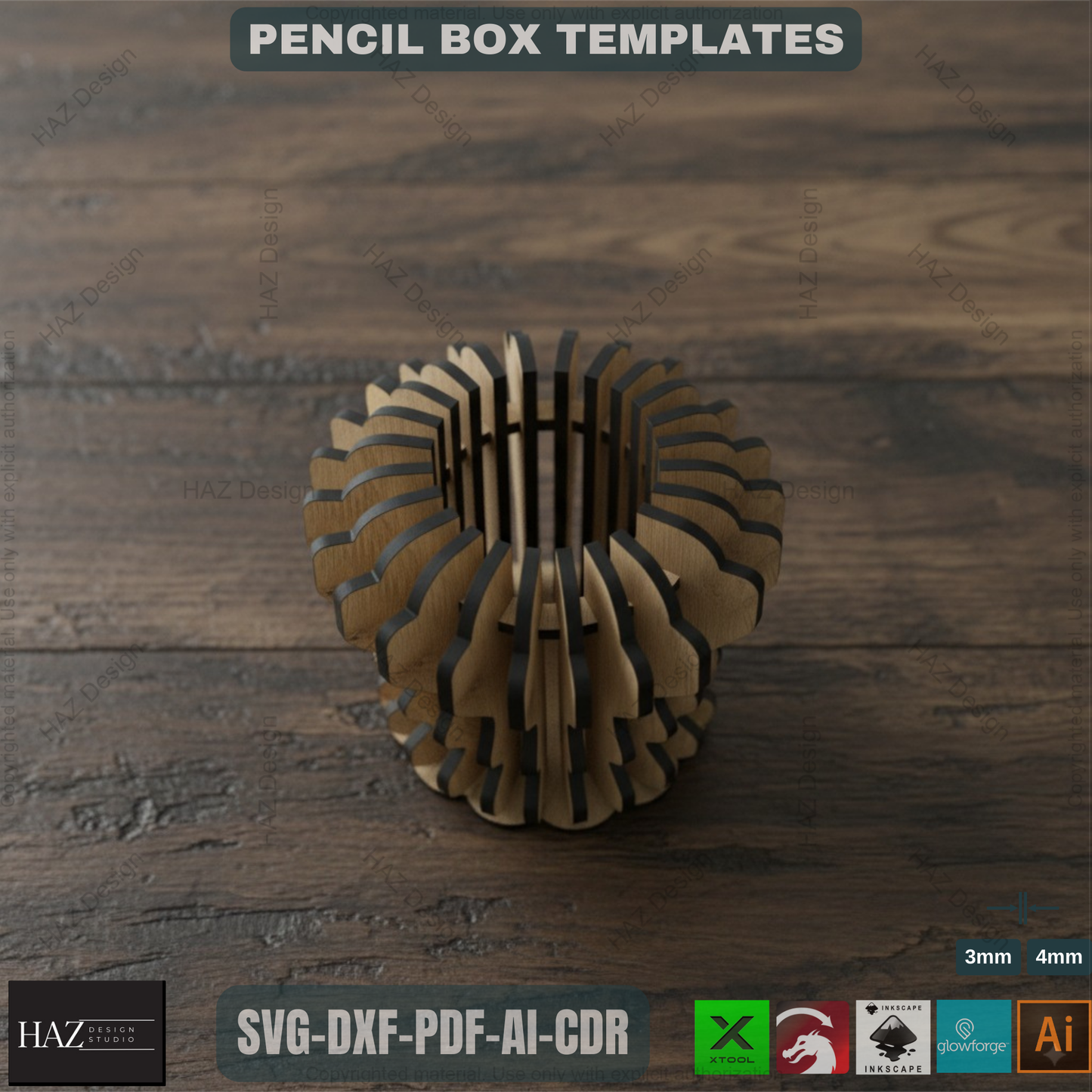 3D Pen Holder Laser Cut Design | Desk Organizer and Office Accessories,Modern Pen Holder Design for Laser Cutting 088