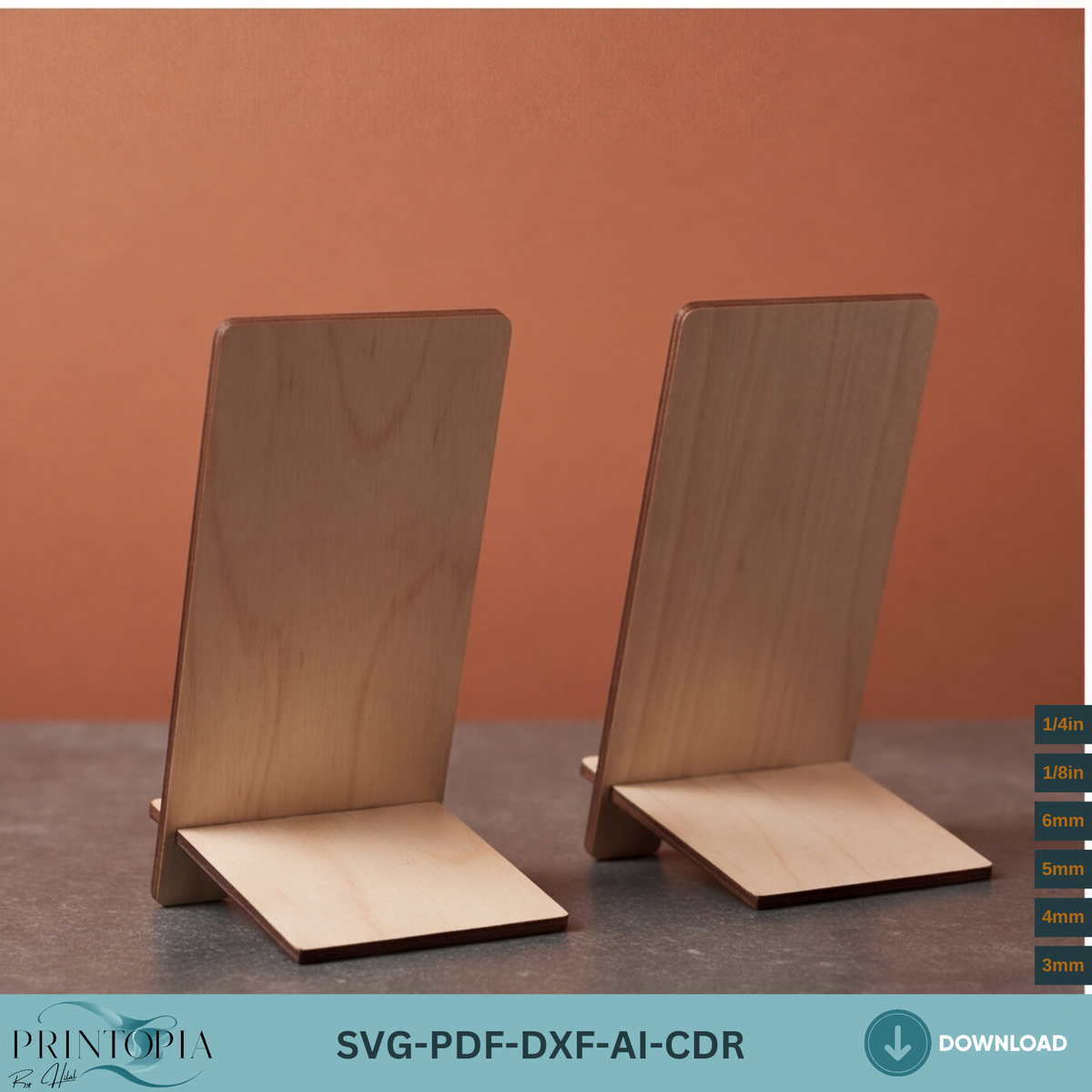 Laser Cut Phone Holder Template, Plywood Smartphone Display Stand, Wood Cell Phone Dock Gift Idea