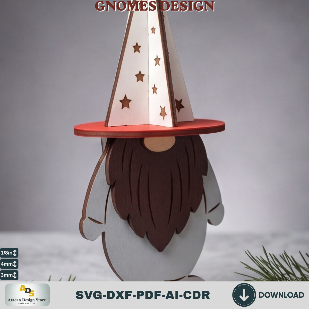3D Wizard Gnome Laser Cut File Set - Festive Wooden Holiday Figurine SVG 986