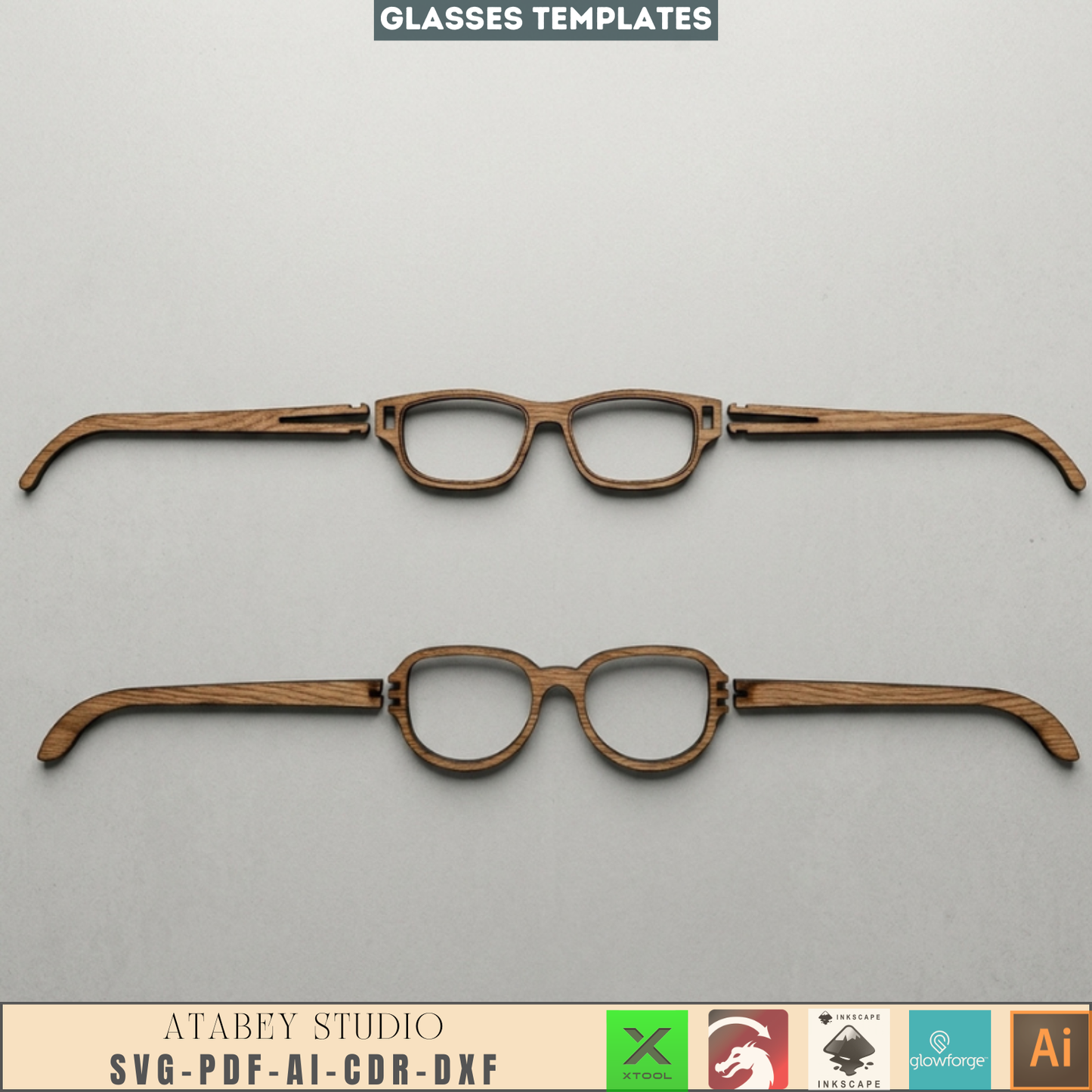 DIY Wooden Eyeglasses Craft Files - Laser Cut MDF Glasses Templates 630