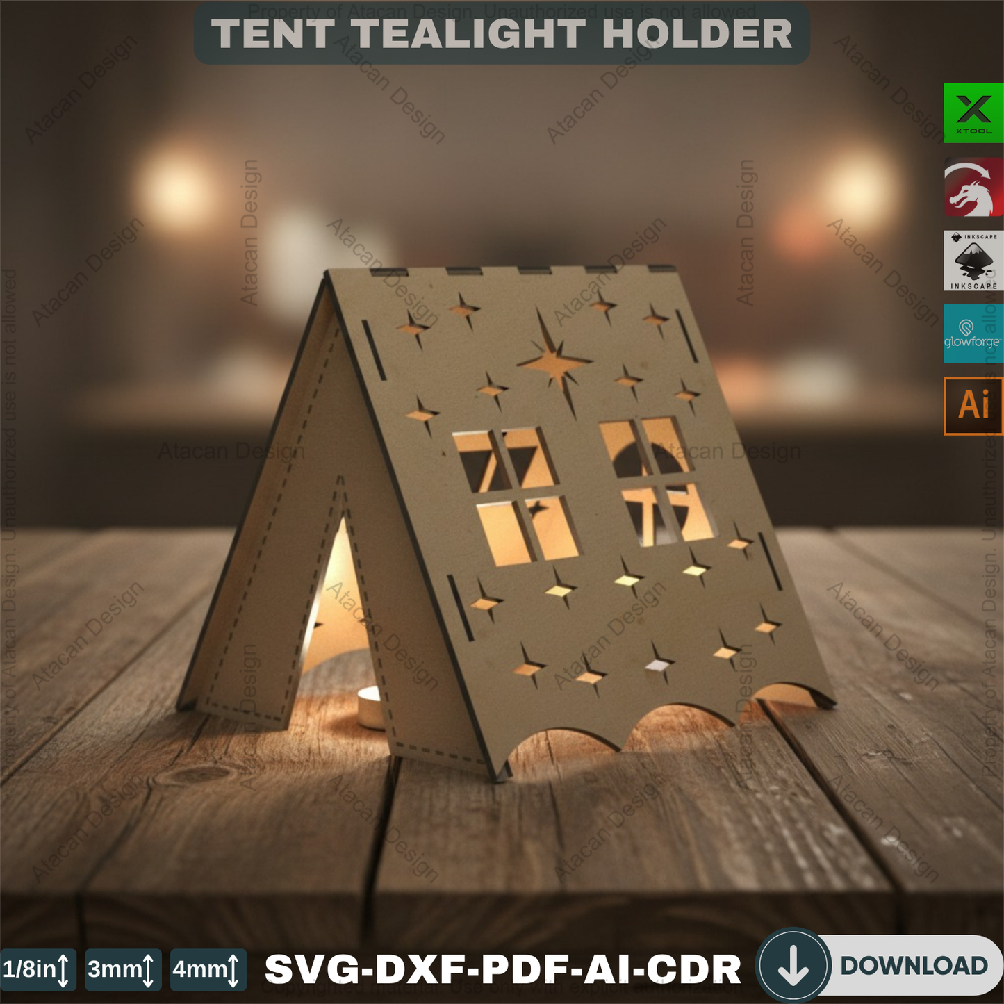 Tent Laser Cut Night Light / Camping Tent Home Decor, Tea Light Holder / Wooden Candle Holder SVG DXF Ai CDR 363