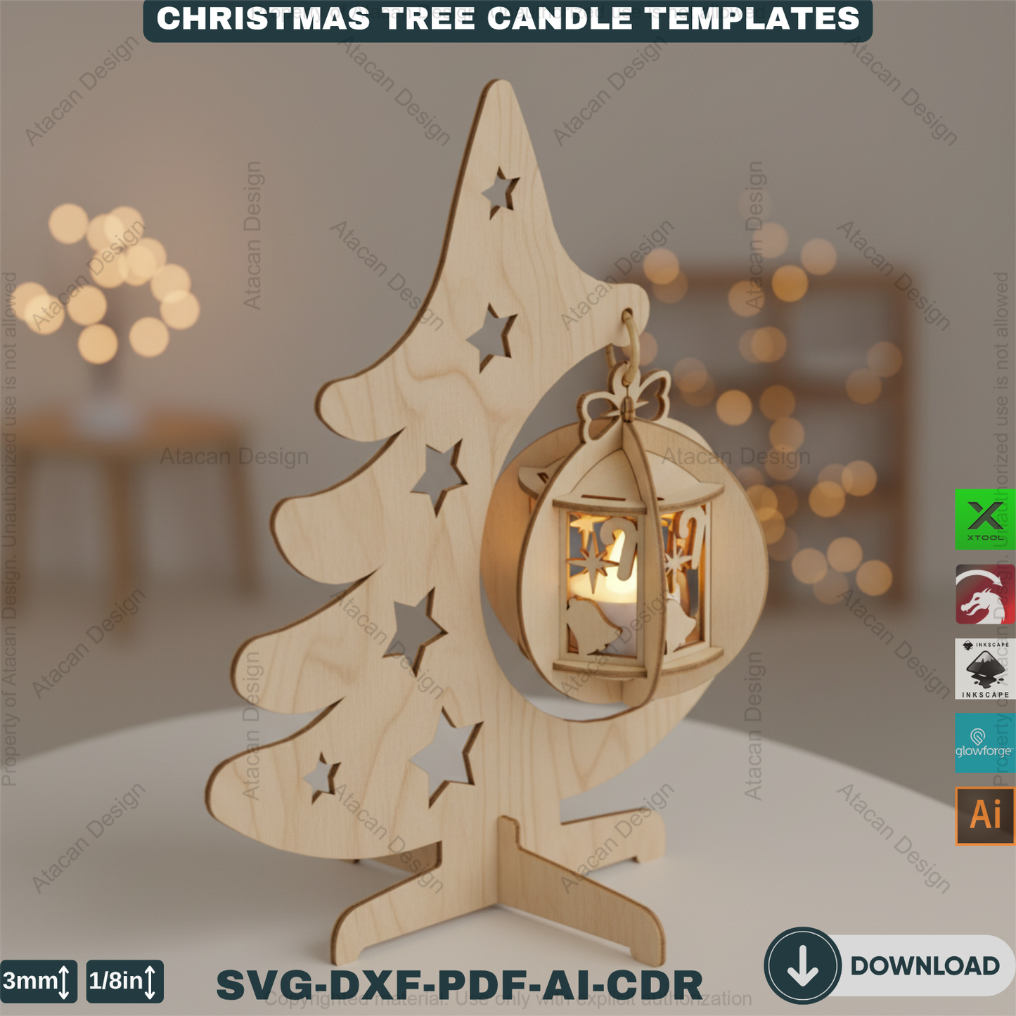 Elegant Christmas Tree Candle Stand Laser Cut File Set, 3D Wood Tealight Holder Designs for Xmas Tabletop & Holiday Home Decor 910
