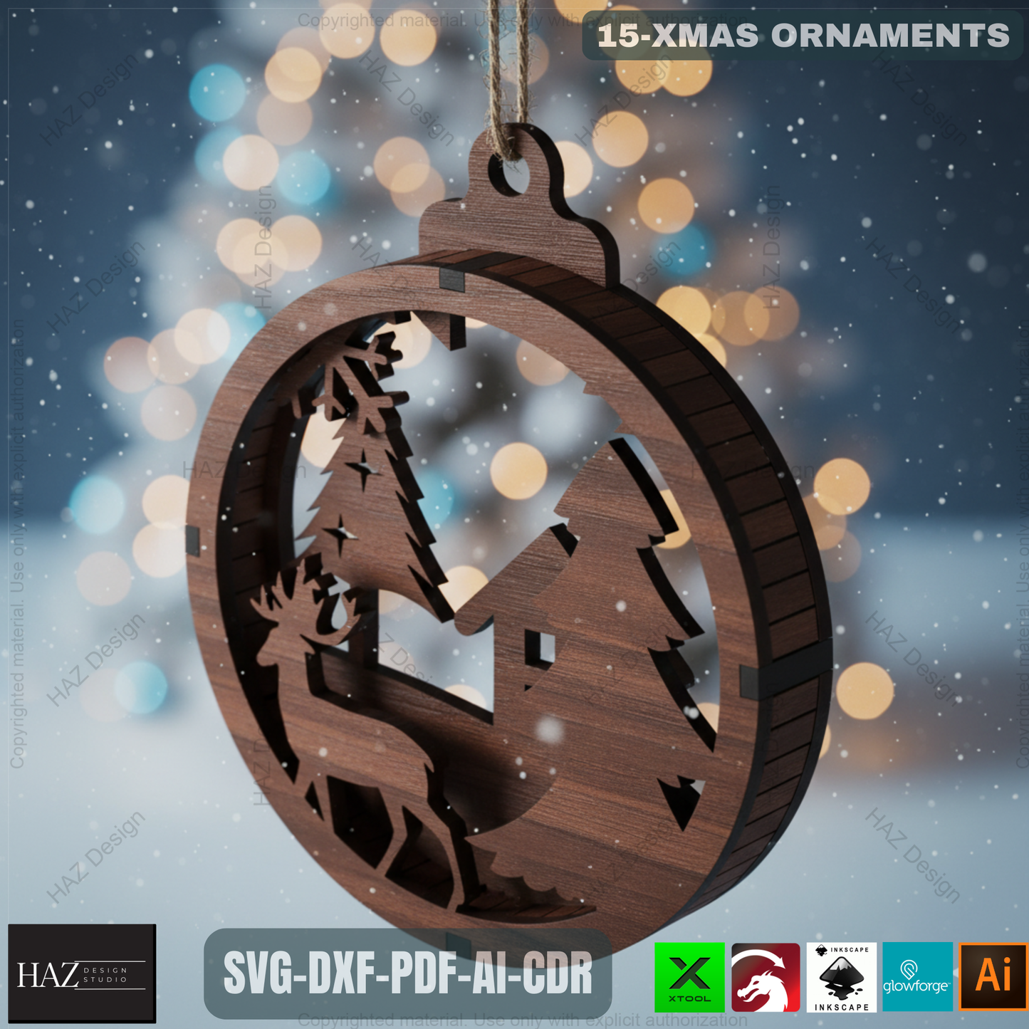 15 Layered Christmas Ornament Laser Cut Designs | Round Xmas Pendant Templates for DIY Holiday Decoration 486