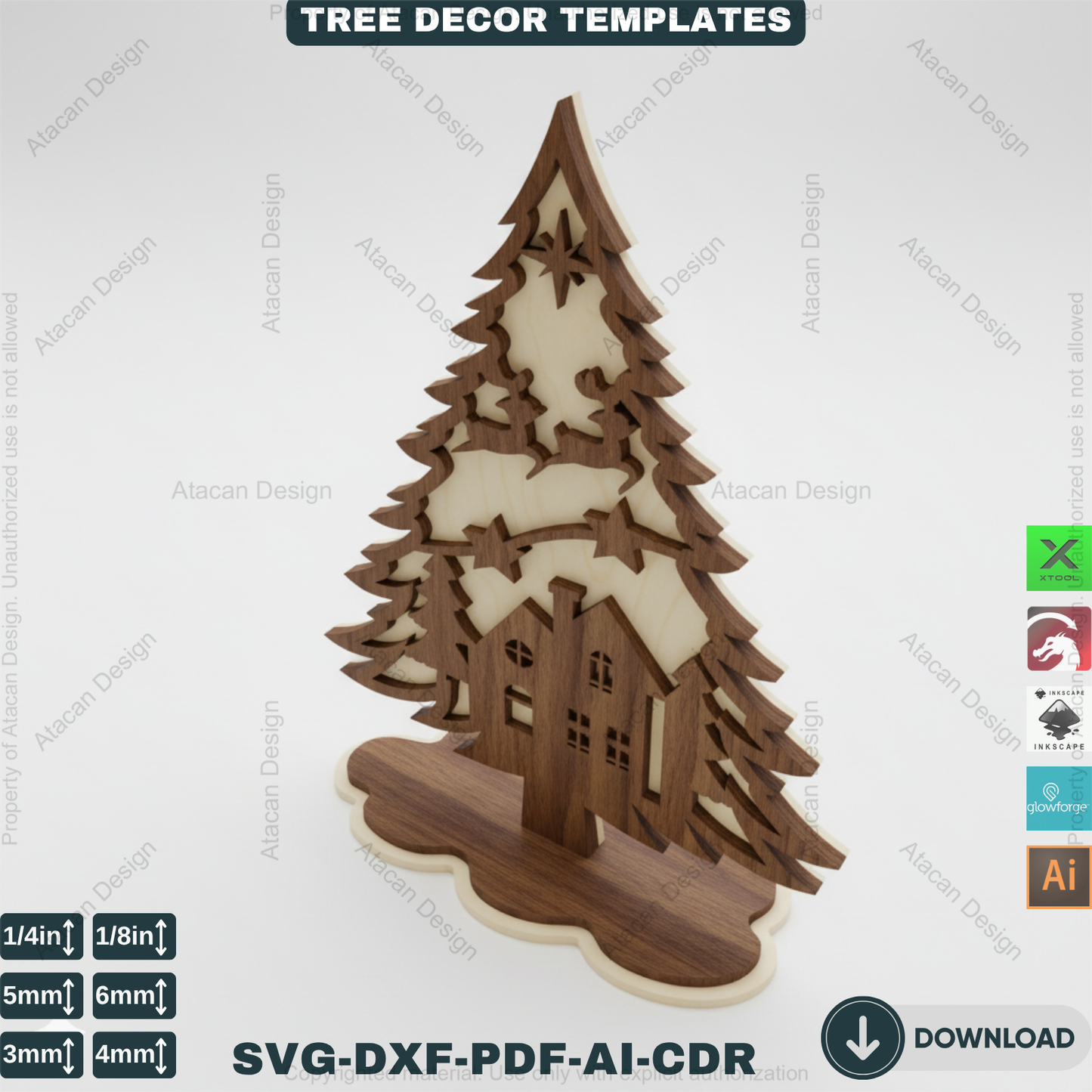 3D Standing Christmas Tree Decor Bundle | Laser Cut Wooden Tree Ornaments | Holiday Table Decoration | Xtool Craft Template 909