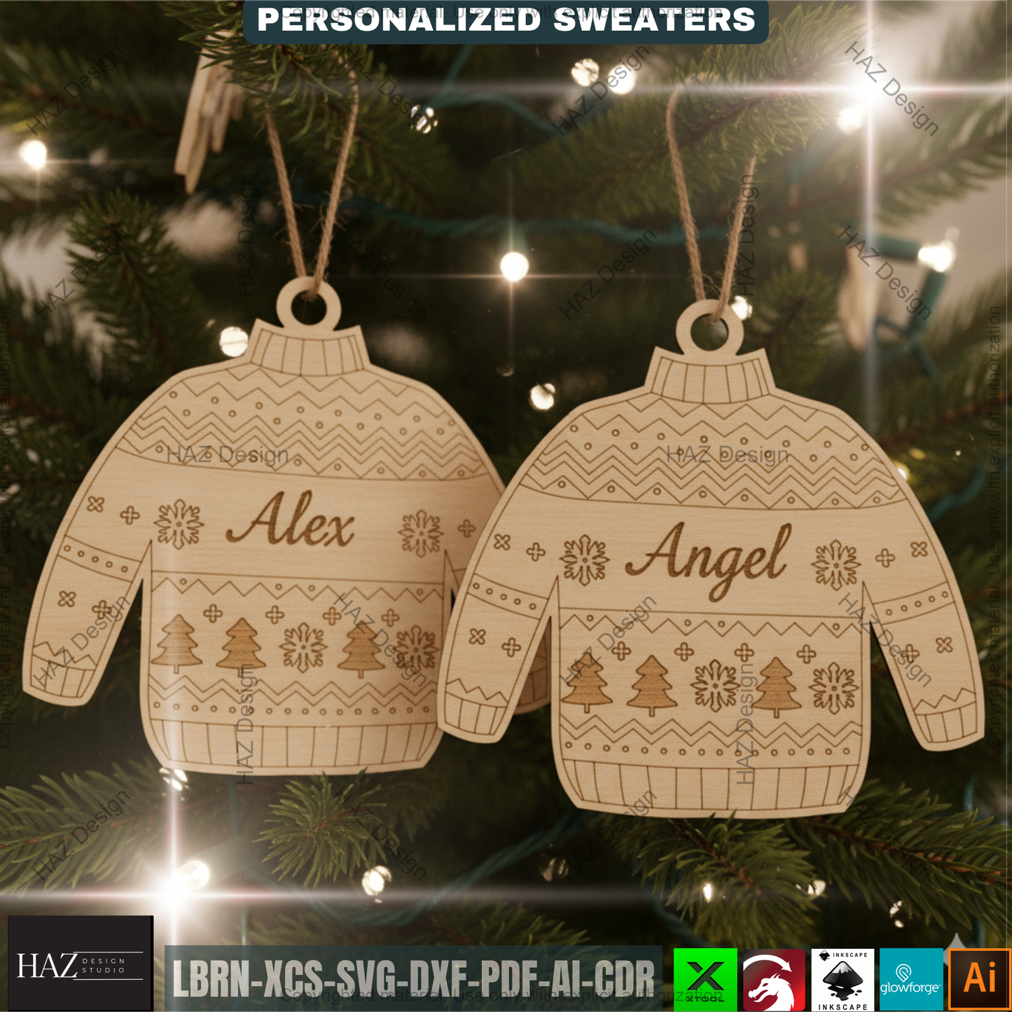 Personalized Christmas Sweater Design Template | Ugly Xmas Holiday Laser Cut File | Custom Name Family Matching 500