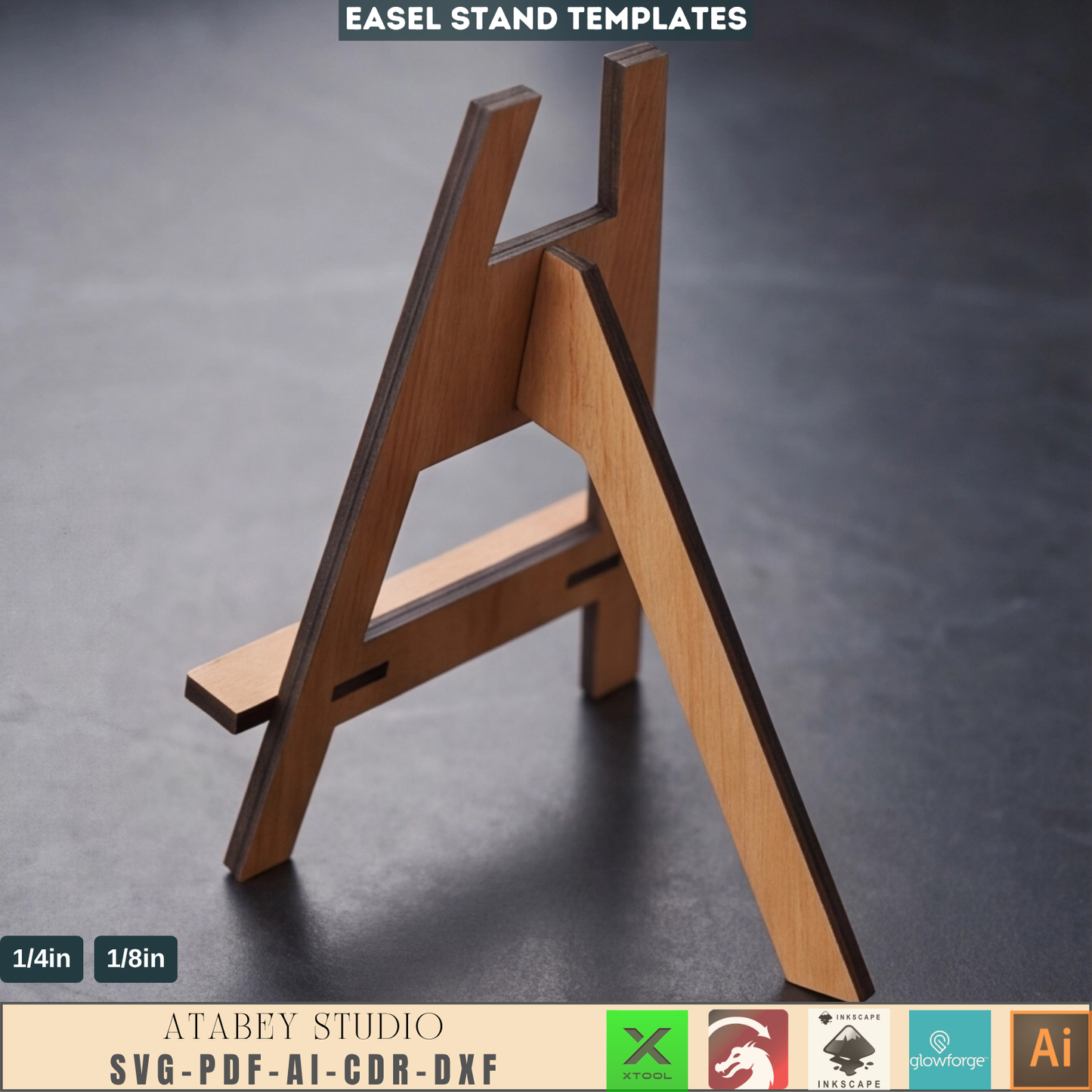 Laser cut EASEL stand SVG / Easy to use Glowforge files and laser cut files / 364