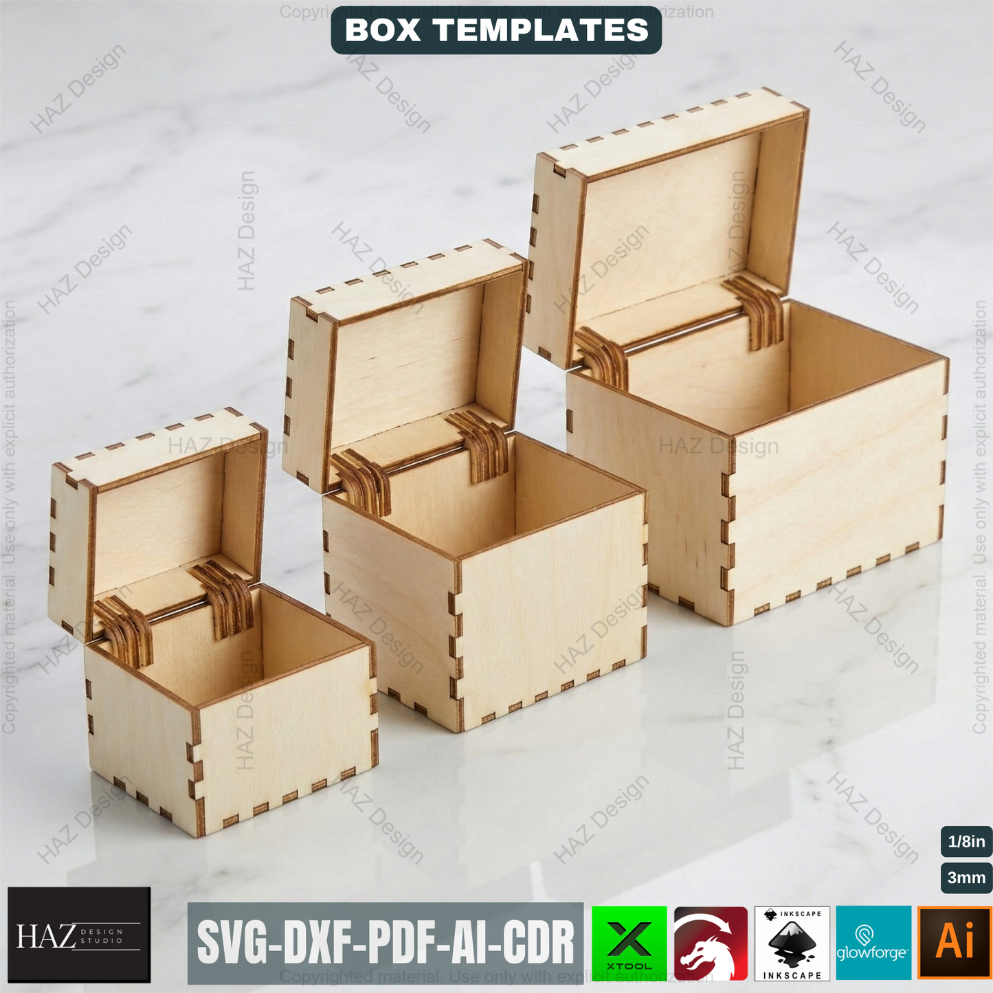 Box Laser Cut Pattern Bundle Hinged Keepsake Jewelry Box Digital Craft Design Custom Storage Case 523