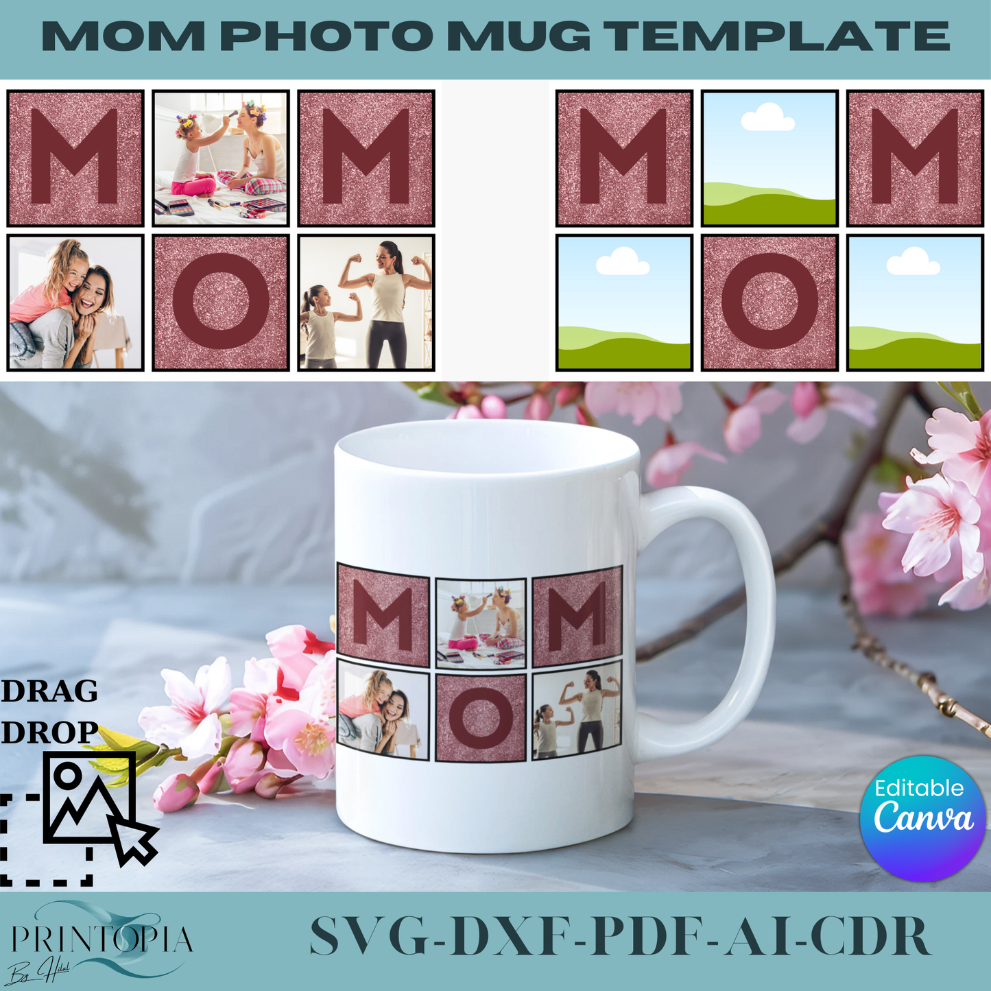 Personalized MOM Photo Mug Template – Drag & Drop Editable Design for Mother's Day 339