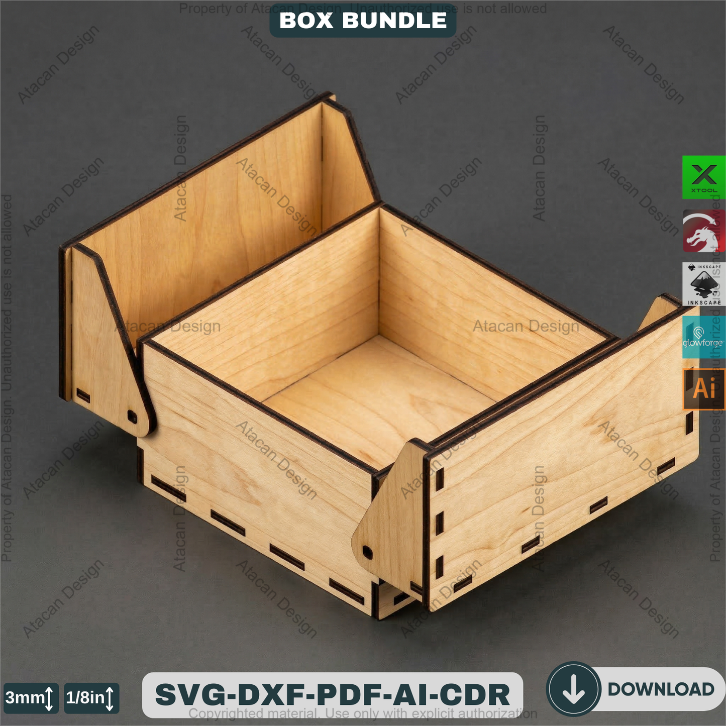Laser Cut Wooden Storage Box Bundle Pattern Hinged Lid Keepsake Organizer Template 941