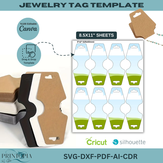 Jewelry Tag Template SVG Bundle | Customizable 8.5x11 Sheets for Cricut, Silhouette & Canva | Jewelry Display Tags 155