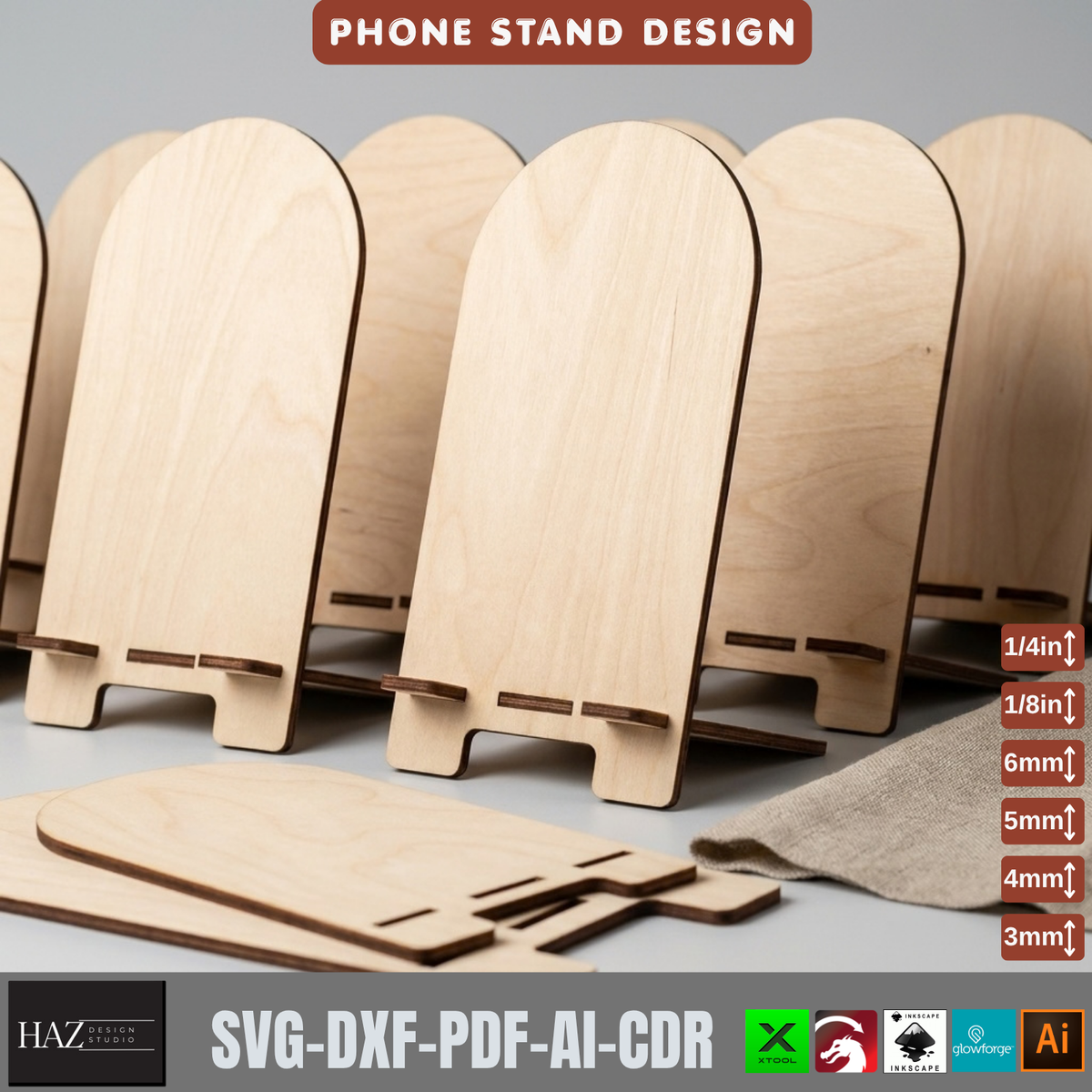 Minimalist Plywood Cell Phone Holder Laser Template Desk Organizer Smartphone Display Stand