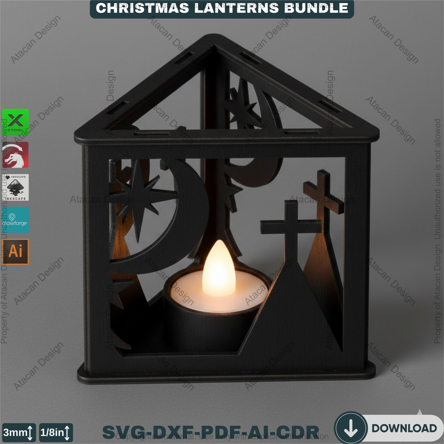 Christmas Lantern Bundle Laser Cut Files, Triangle Tealight Holder, Wooden Xmas Table Decor, Holiday Candle Box 928