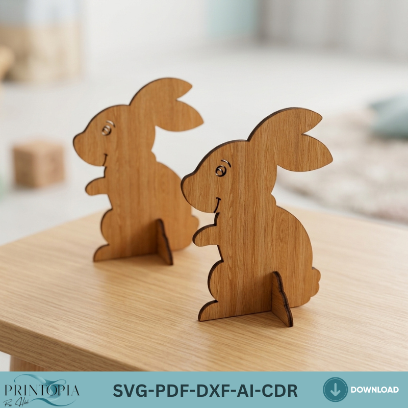 Standing Wooden Bunny Rabbit Laser Cut File Easter Decoration Nursery Decor DIY Wood Craft Template