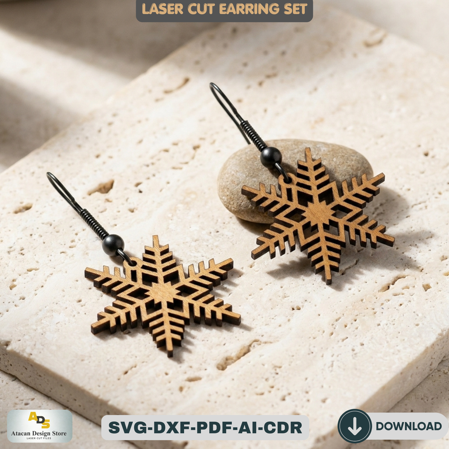 9 Snowflake Earring Designs, Winter Christmas Jewelry Template, Holiday Craft Project 209
