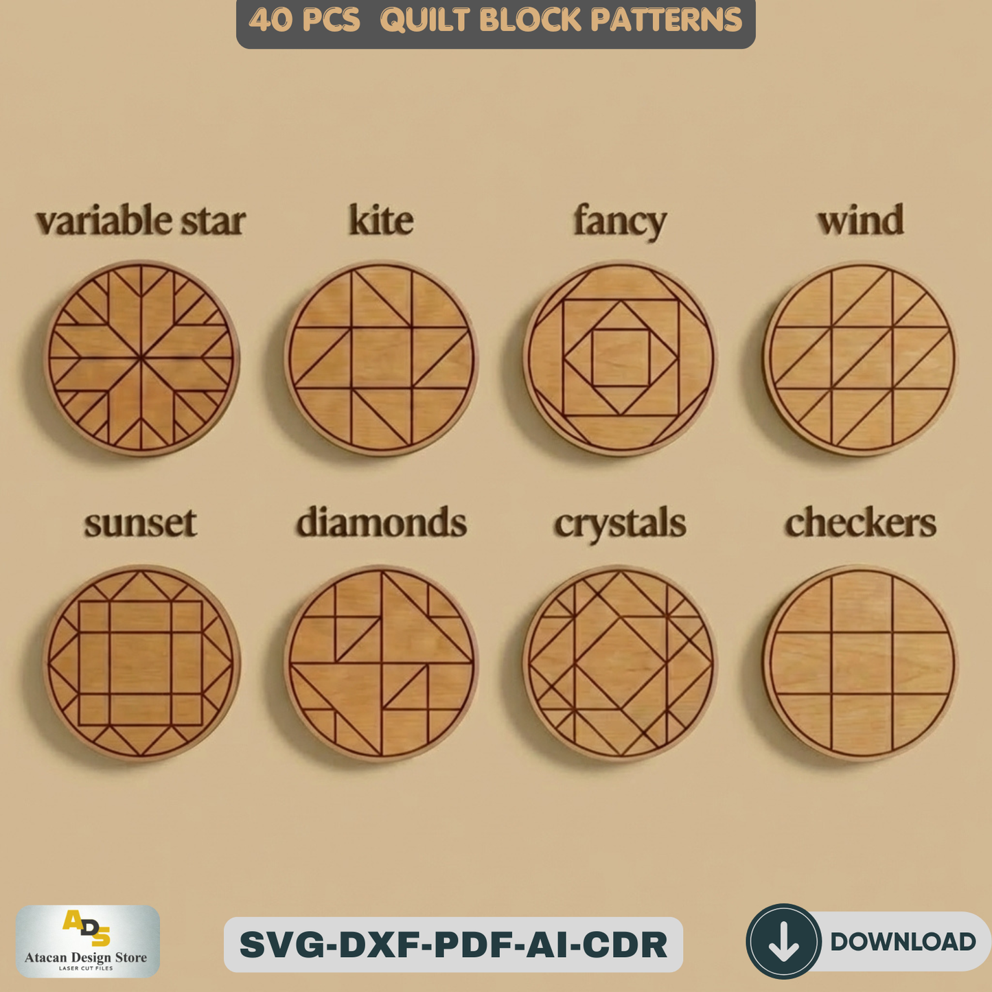 40 Round Quilt Block Patterns for Laser Cutting Geometric Wood Wall Art Designs 548
